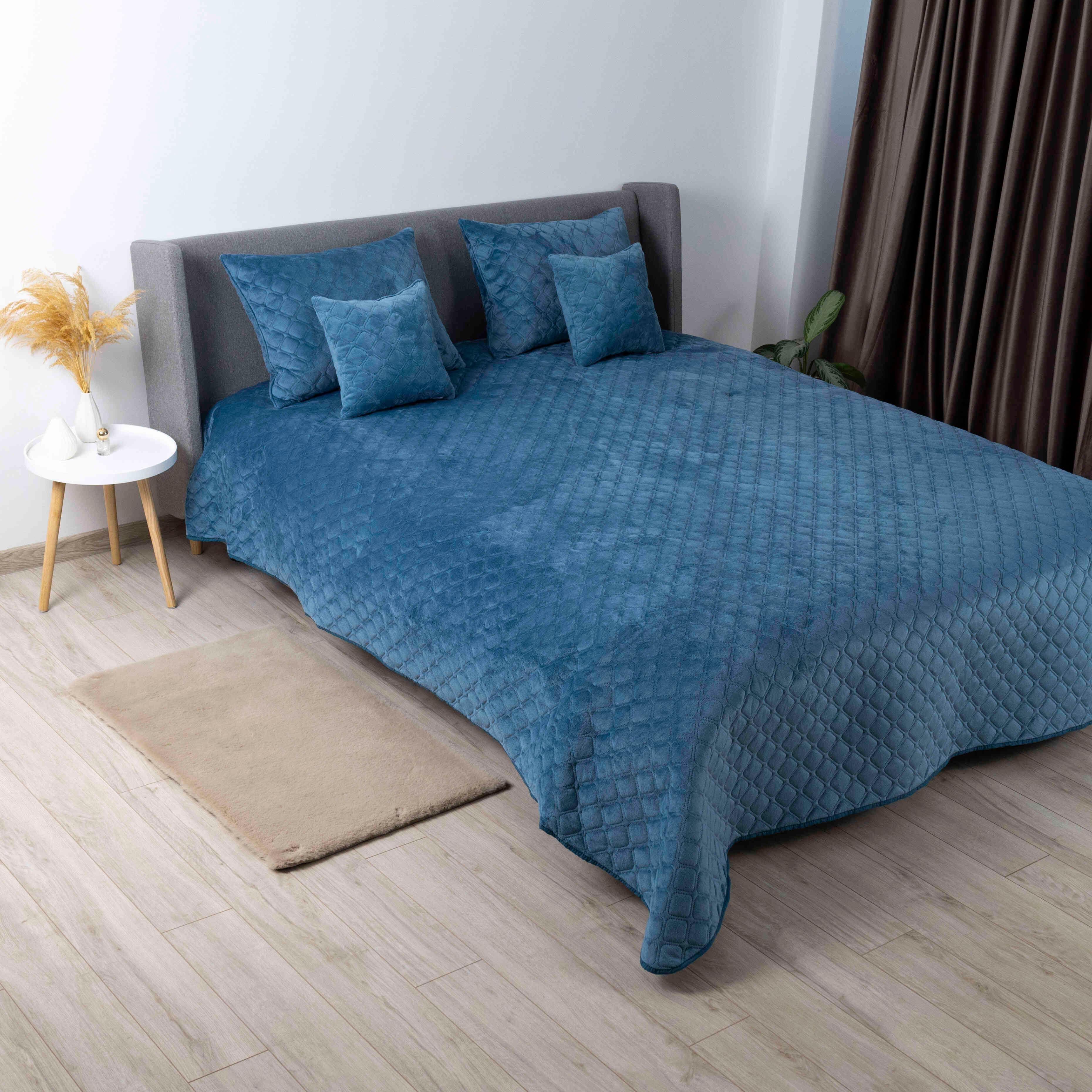 Покрывало ТЕП "VELOUR" Cинее/Ромб круглый, 220x240 - Фото 8