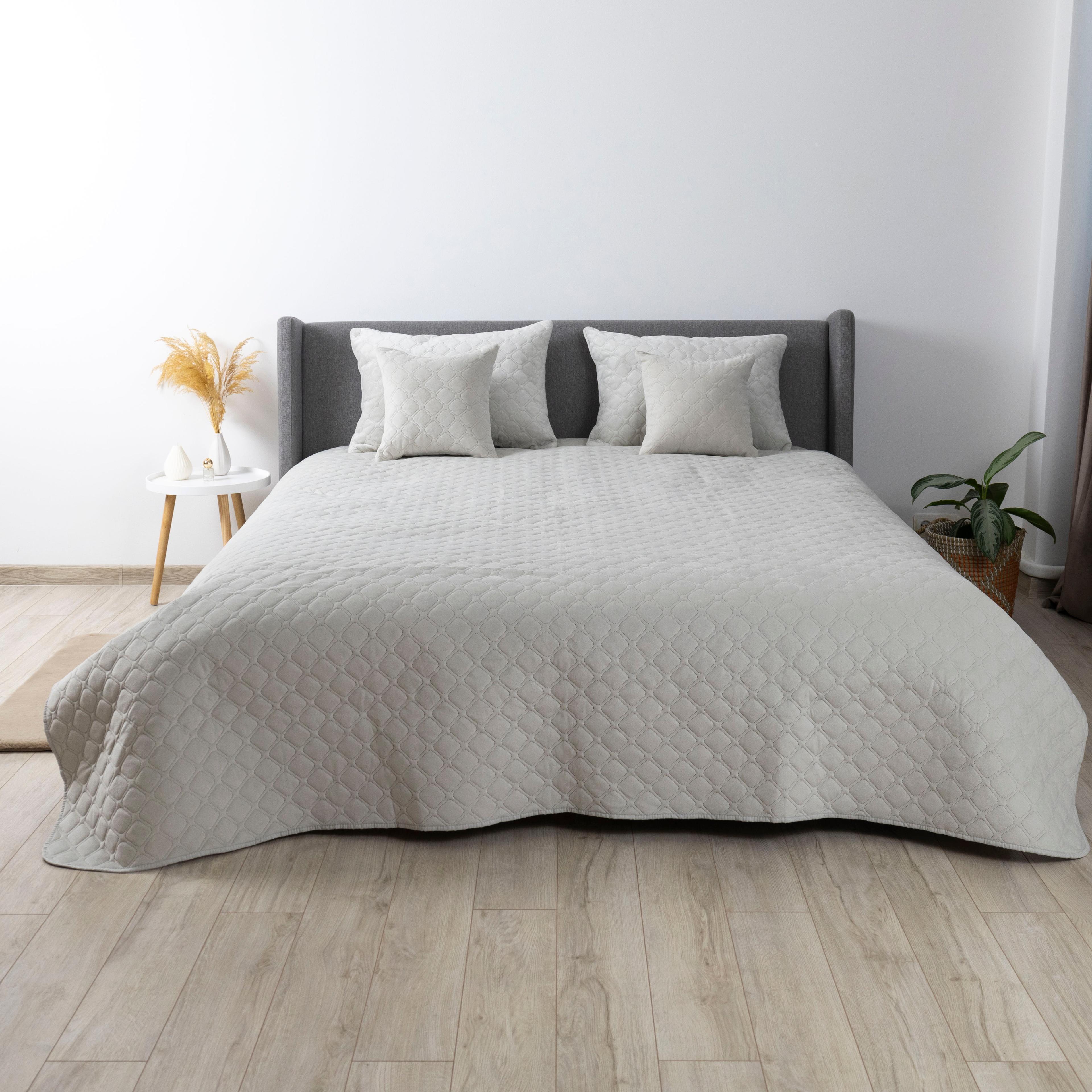 Покрывало ТЕП "VELOUR"  Светло-серое/Ромб круглый, 180x240 - Фото 6