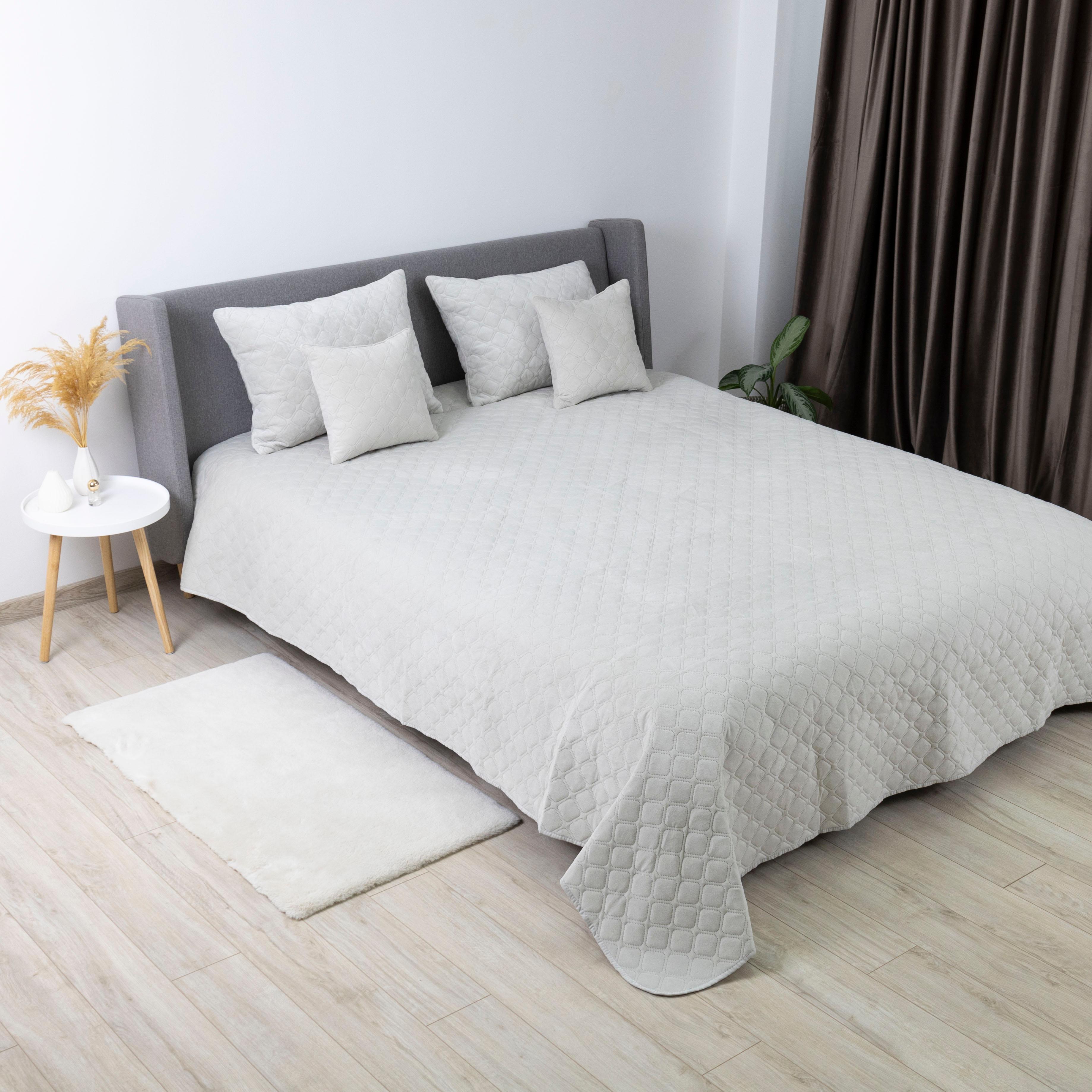 Покрывало ТЕП "VELOUR"  Светло-серое/Ромб круглый, 180x240 - Фото 7