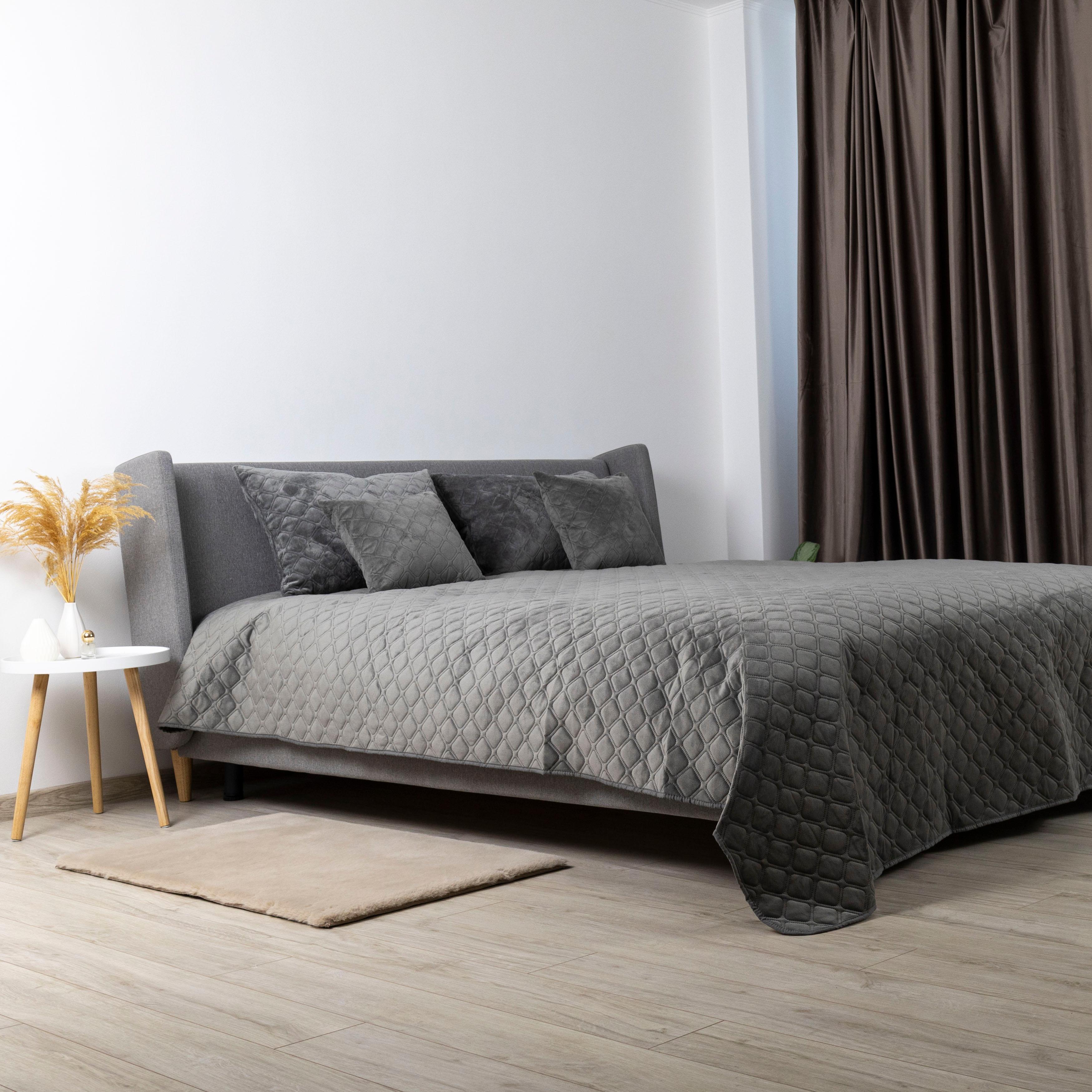 Покрывало ТЕП "VELOUR" Серое/Ромб круглый, 180x240 - Фото 8