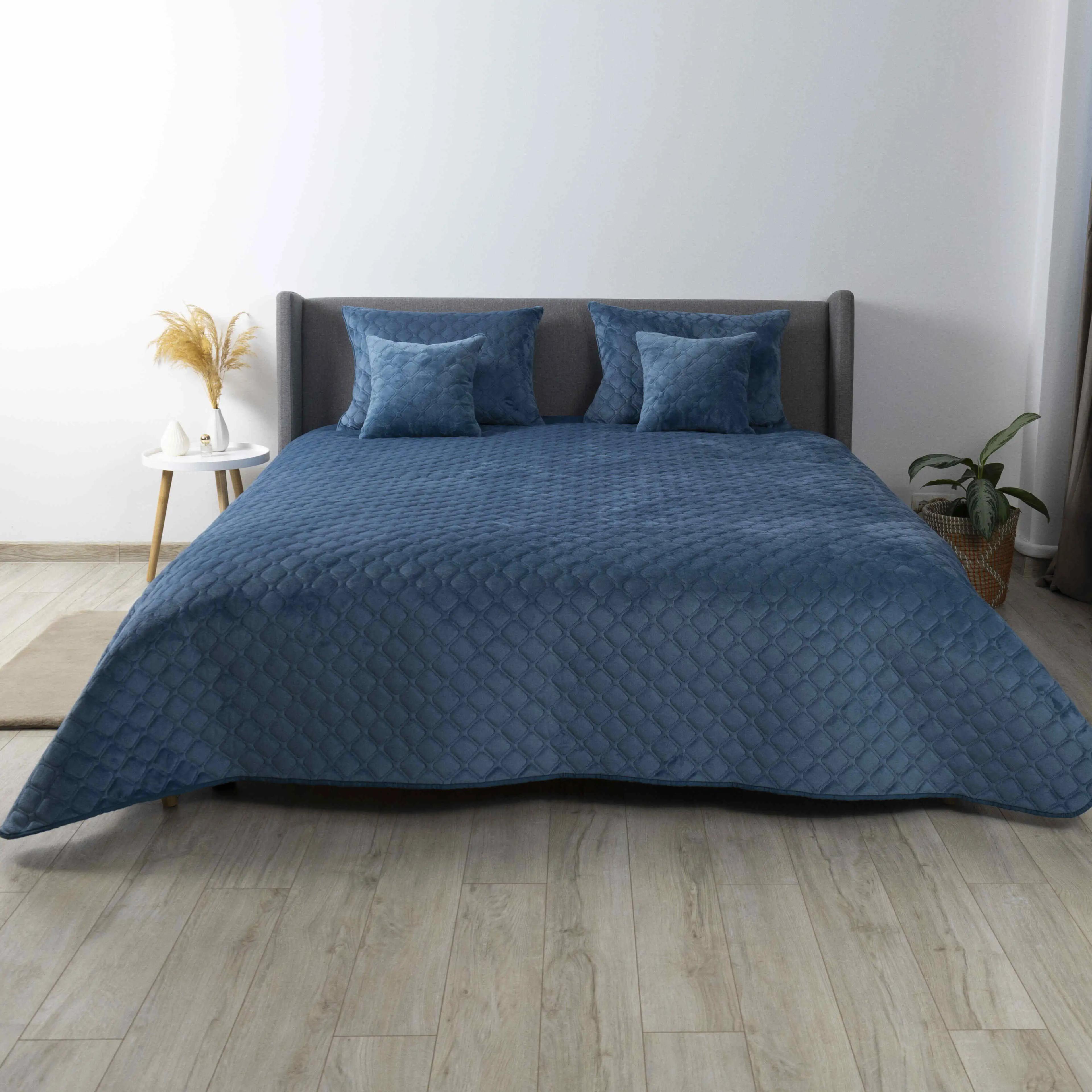 Покрывало ТЕП "VELOUR" Cинее/Ромб круглый, 150x210 - Фото 6