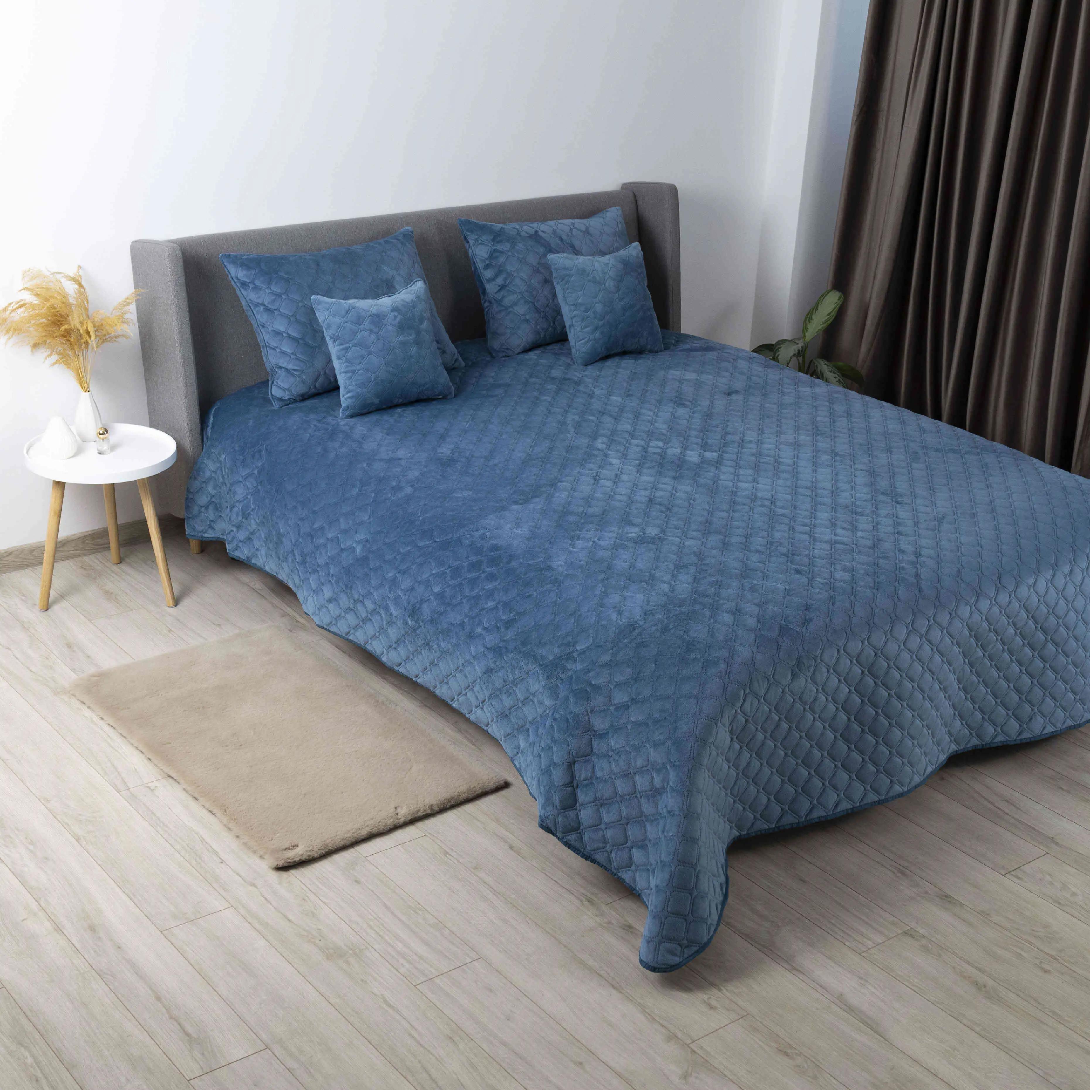 Покрывало ТЕП "VELOUR" Cинее/Ромб круглый, 150x210 - Фото 8