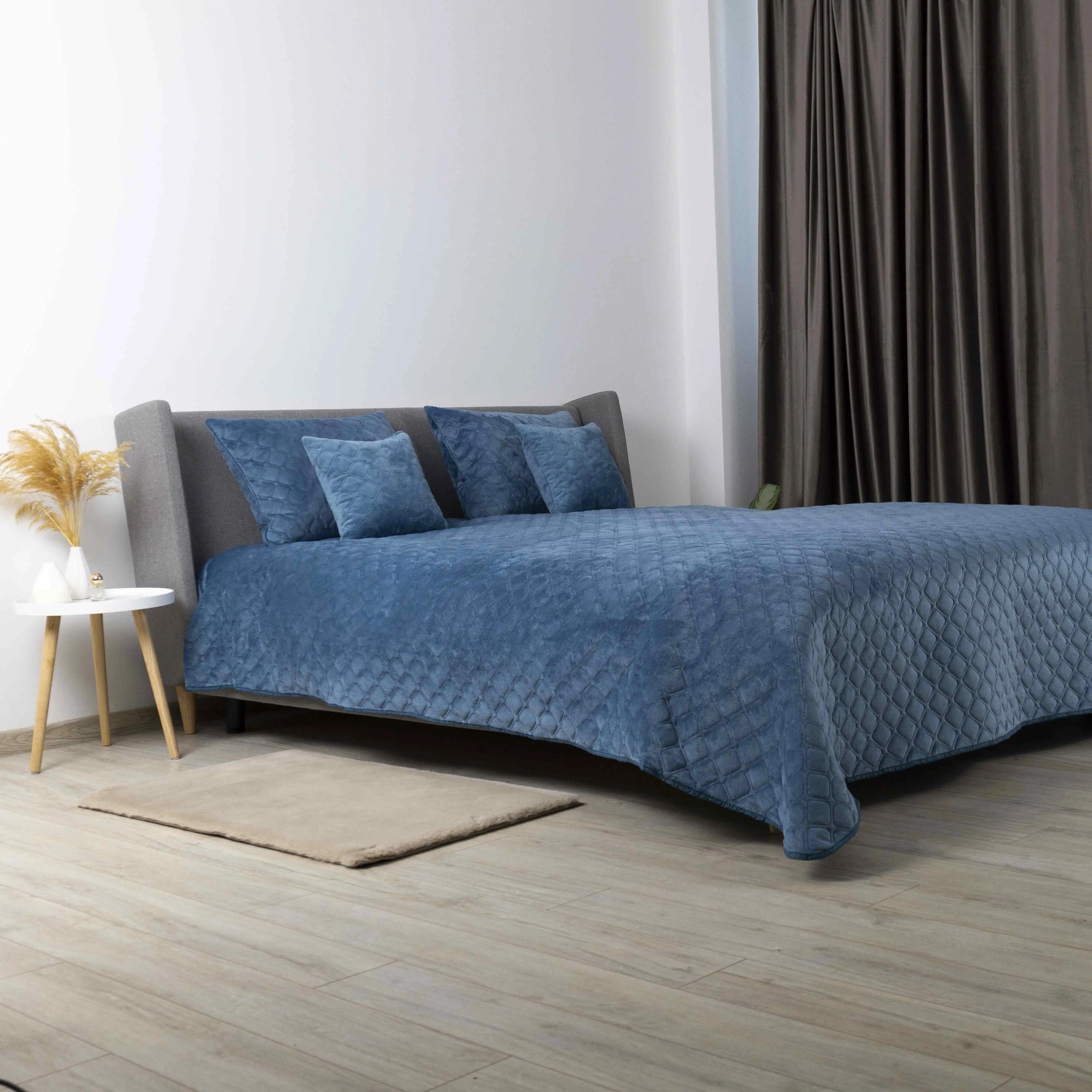 Покрывало ТЕП "VELOUR" Cинее/Ромб круглый, 150x210 - Фото 9