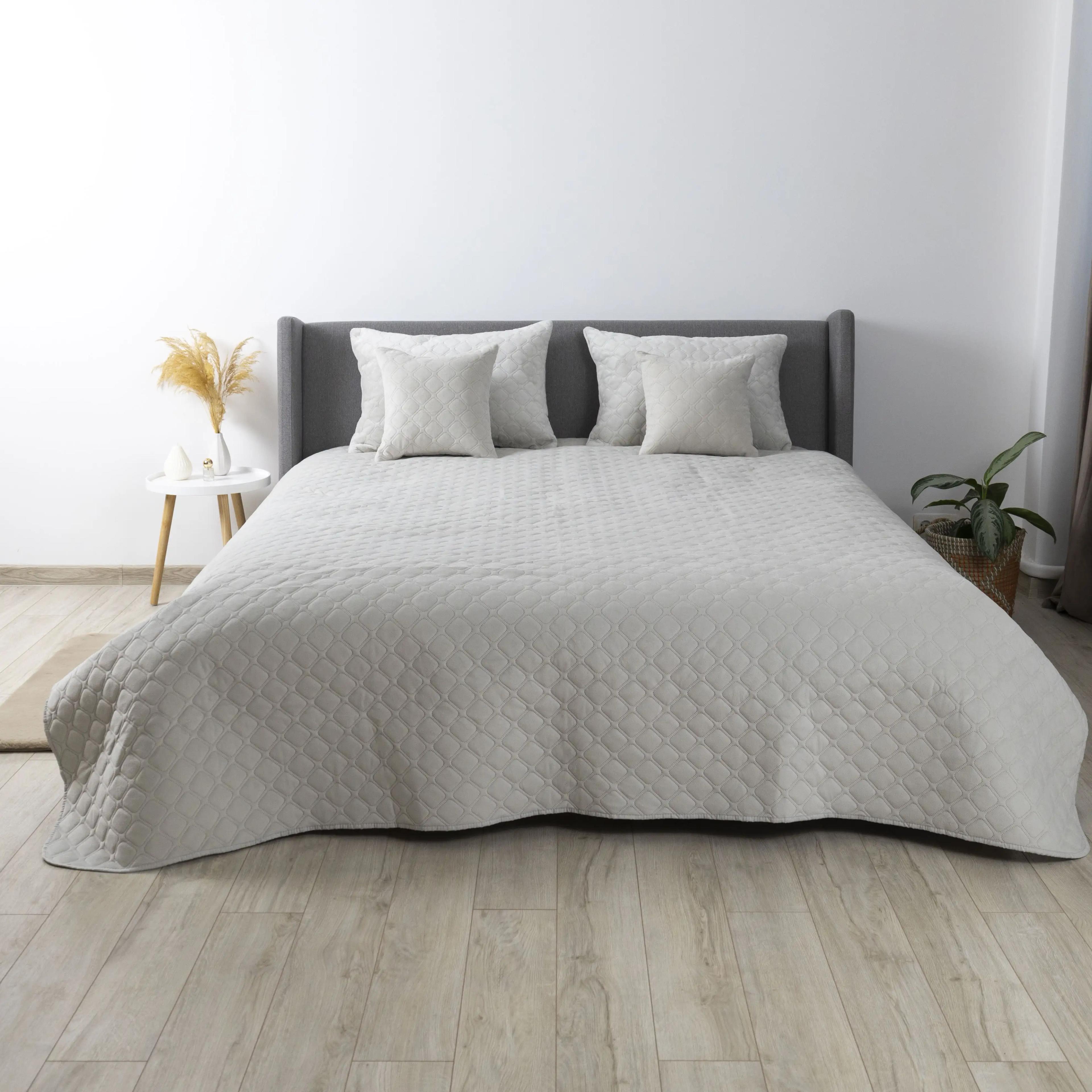 Покрывало ТЕП "VELOUR"  Светло-серое/Ромб круглый, 150x210 - Фото 6