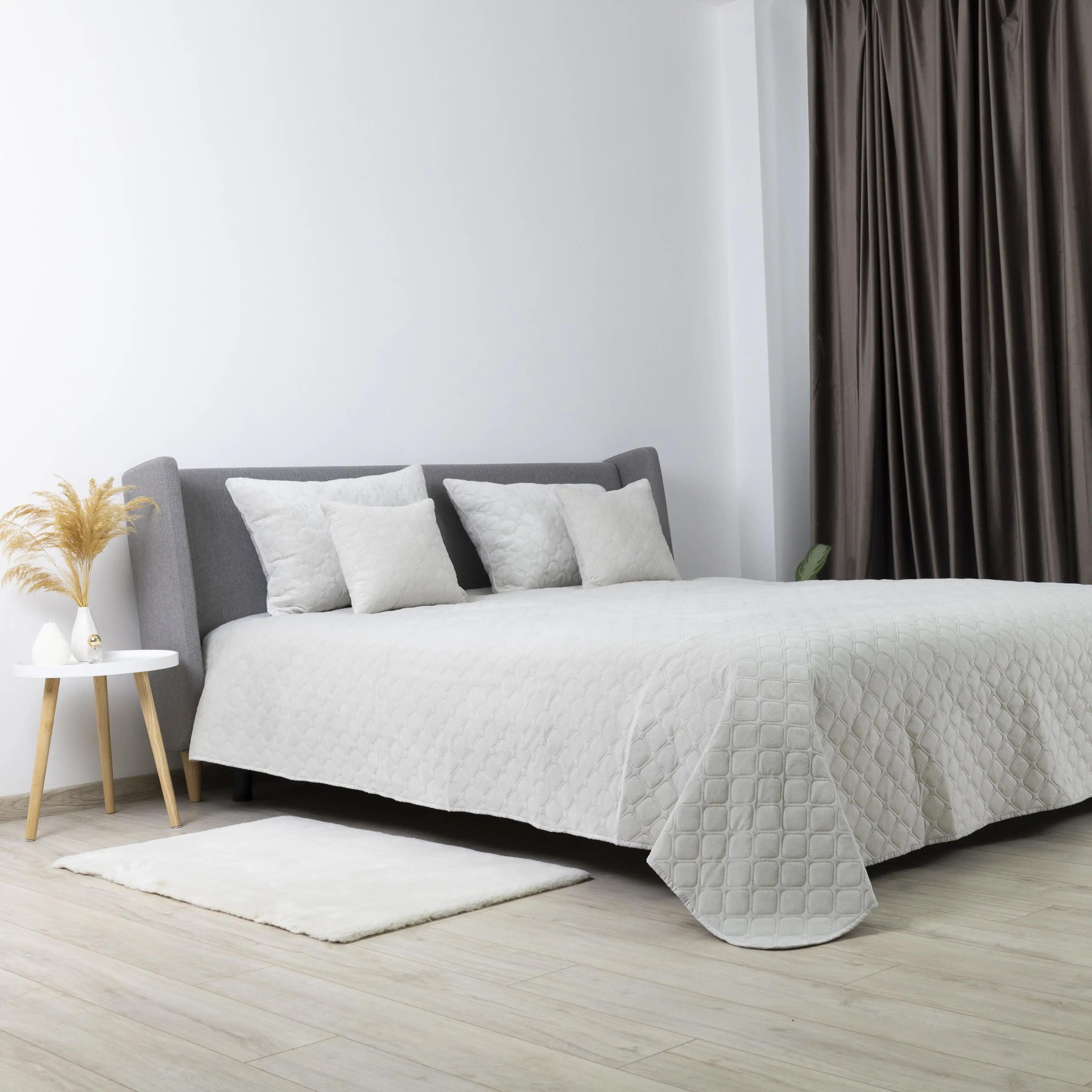 Покрывало ТЕП "VELOUR"  Светло-серое/Ромб круглый, 150x210 - Фото 8