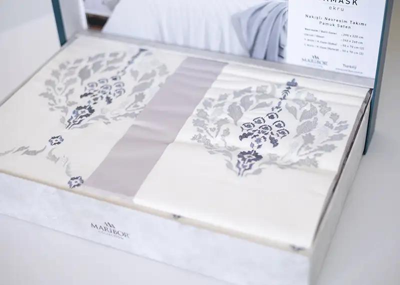Bedding set ‘MARIBOR POPLIN’ Damask ekru grey, euro - Photo 3