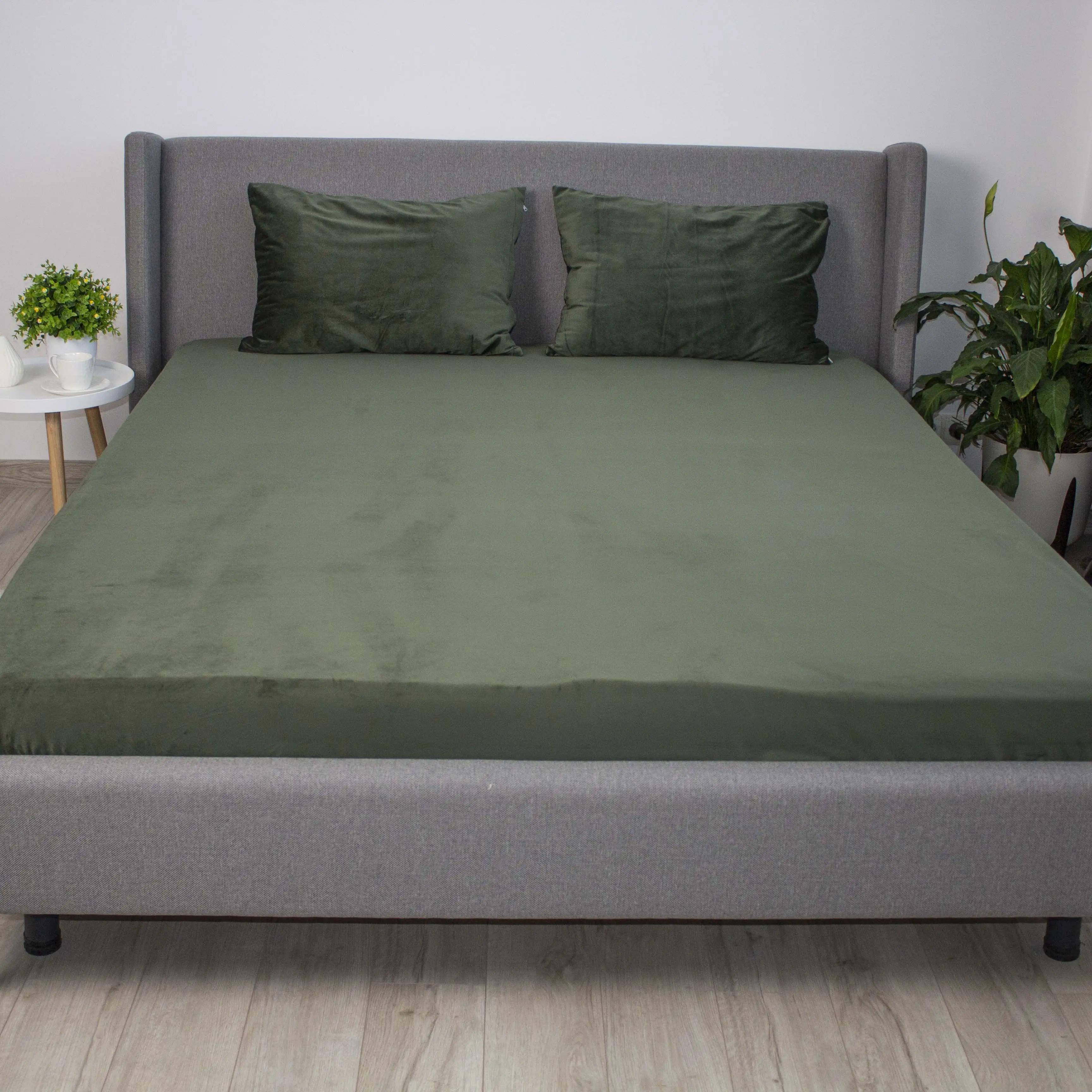 Sheet ТЕП VELOUR with an elastic band dark green, 180x200 - Photo 2