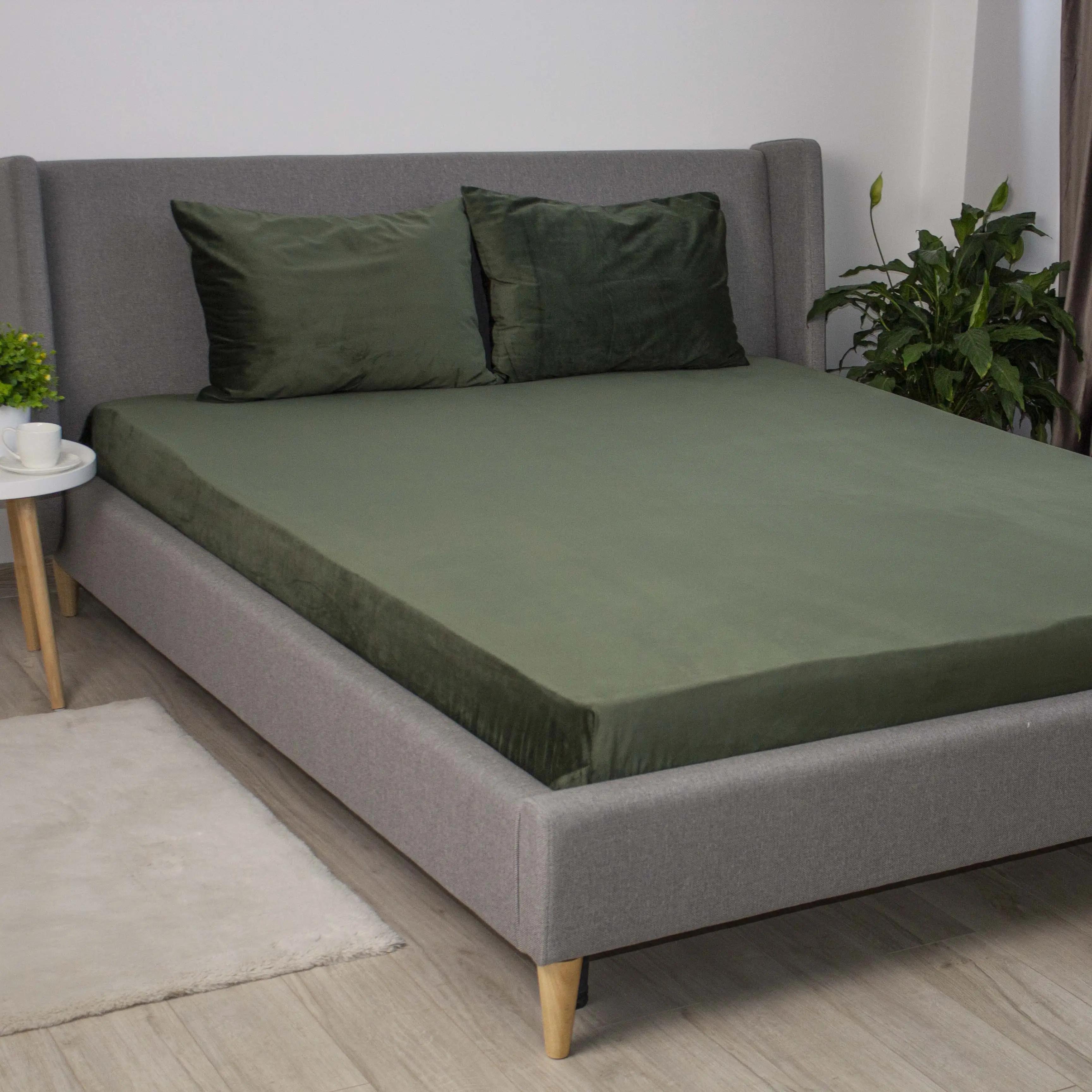 Sheet ТЕП VELOUR with an elastic band dark green, 180x200 - Photo 3