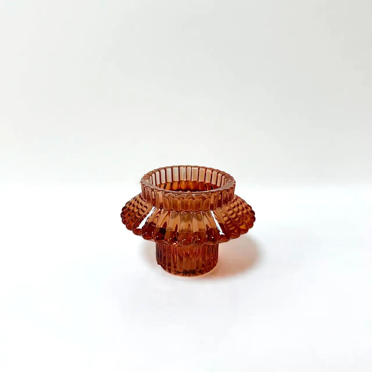 Amber Home candle holder, 8 cm, glass, copper