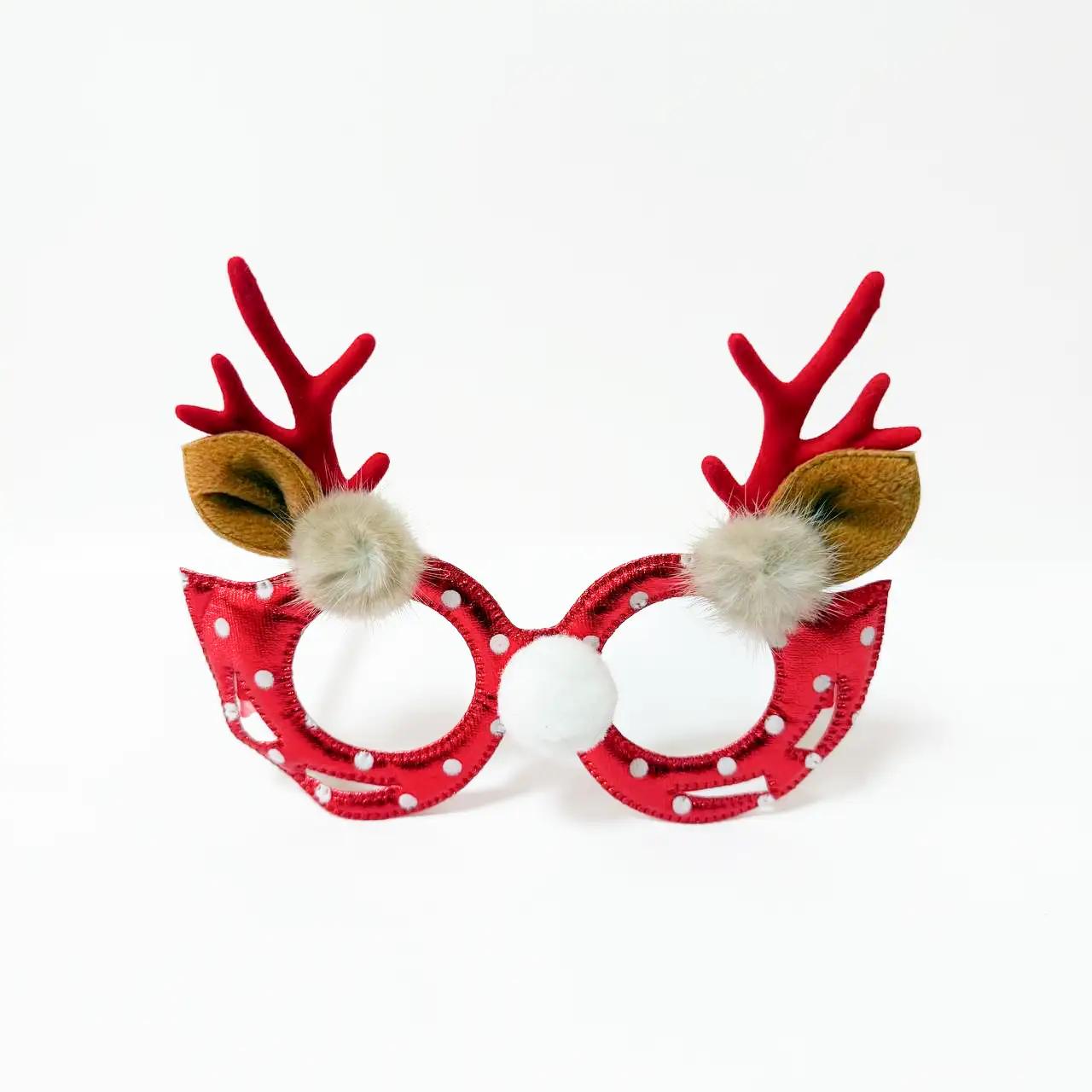 Joyful Deer Christmas glasses, textile/plastic, red, with decoration