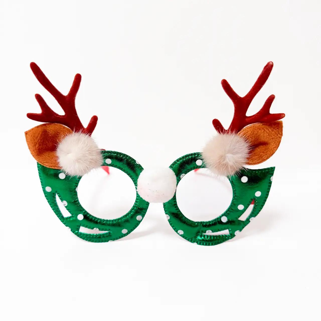 Joyful Deer Christmas glasses, textile/plastic, green, with decoration