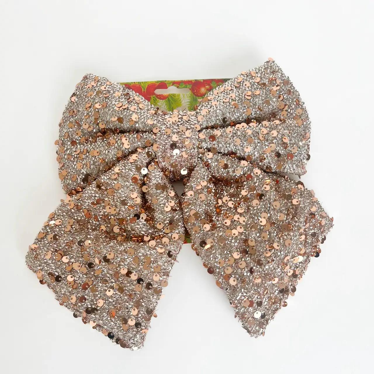 Decorative bow ‘Cozy Glow’, 20×22 cm, champagne, sequins