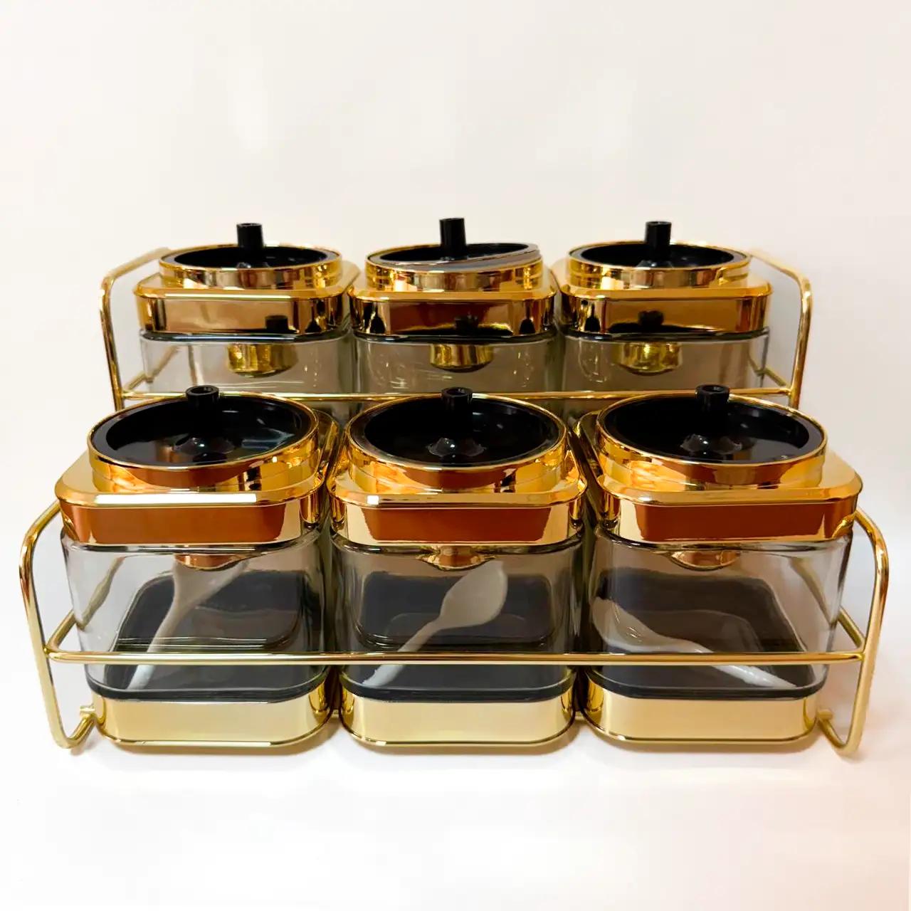 Набор для специй «Aurum Set» 6 емкостей с металлической подставкой, Декор