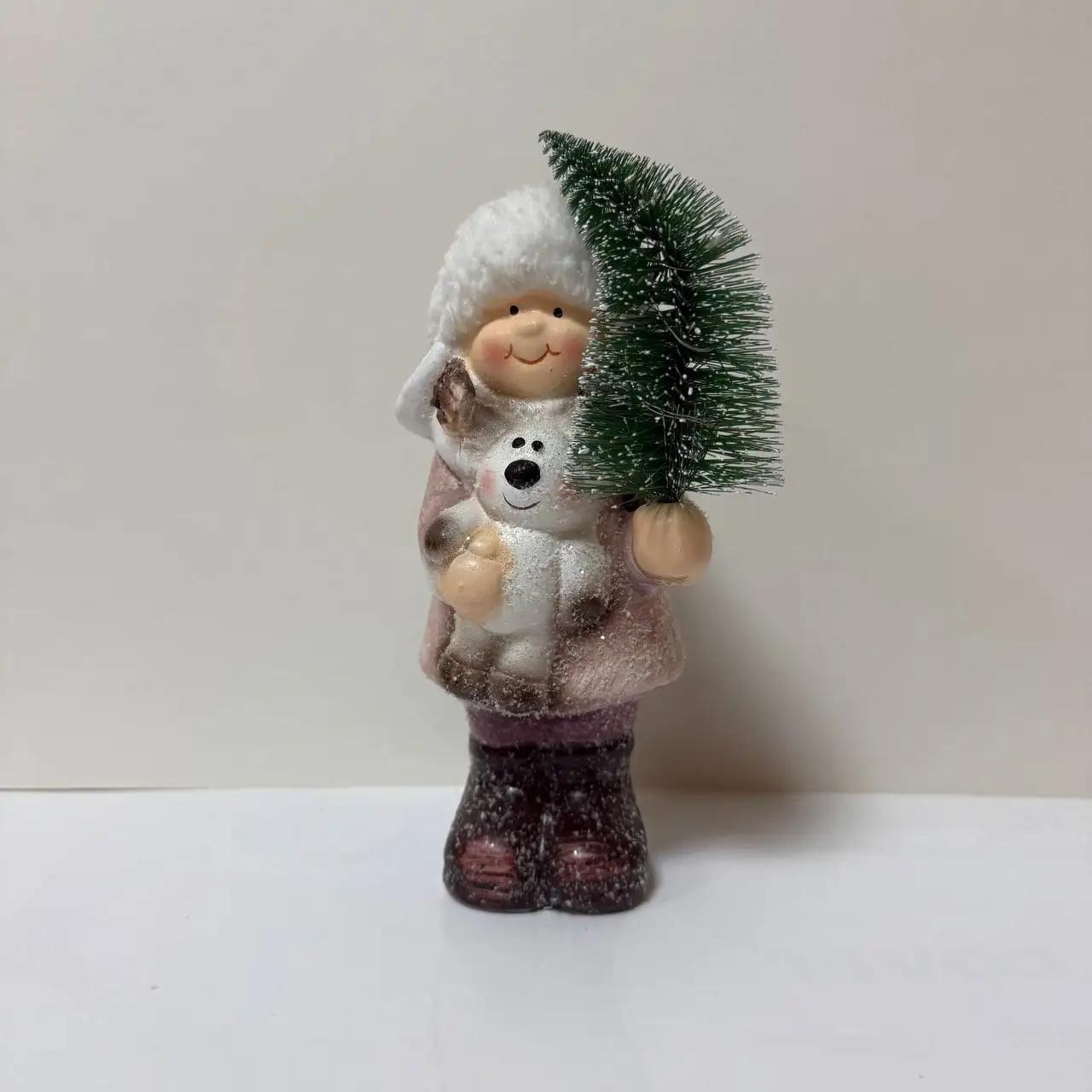 New Year's figurine with backlight ‘Girl with a Christmas tree and a toy’