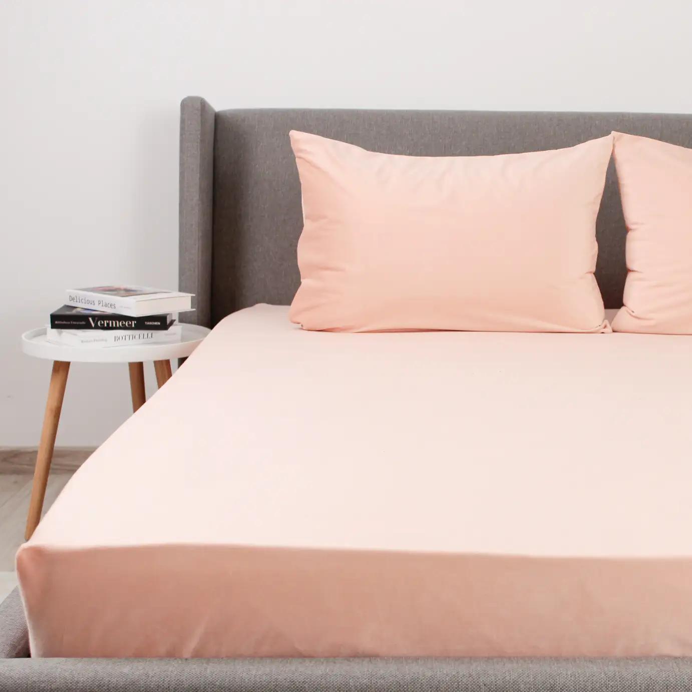 ПростыньТЕП "VELOUR" с резинкой пудровое, 180x200 - Фото 2