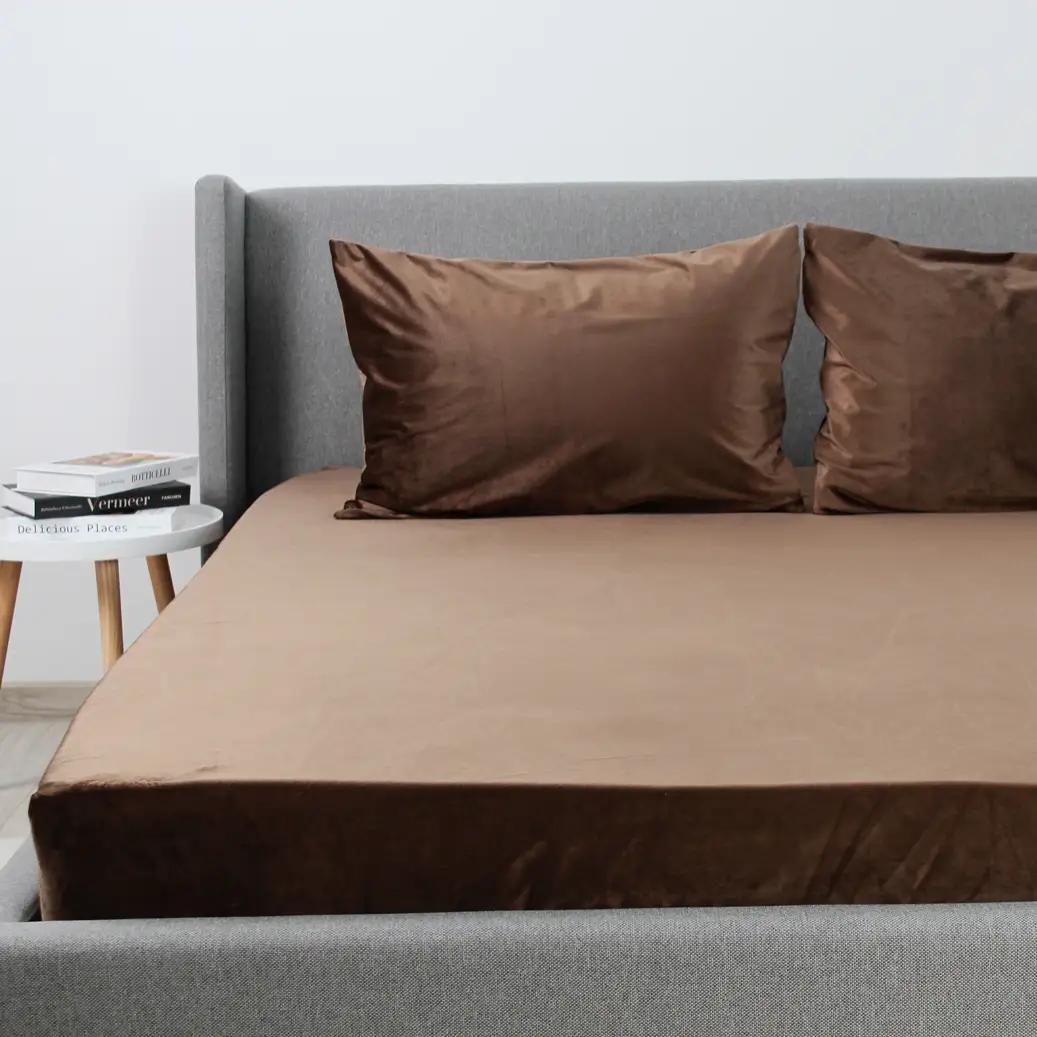 ПростыньТЕП "VELOUR" с резинкой шоколадная, 160x200 - Фото 3