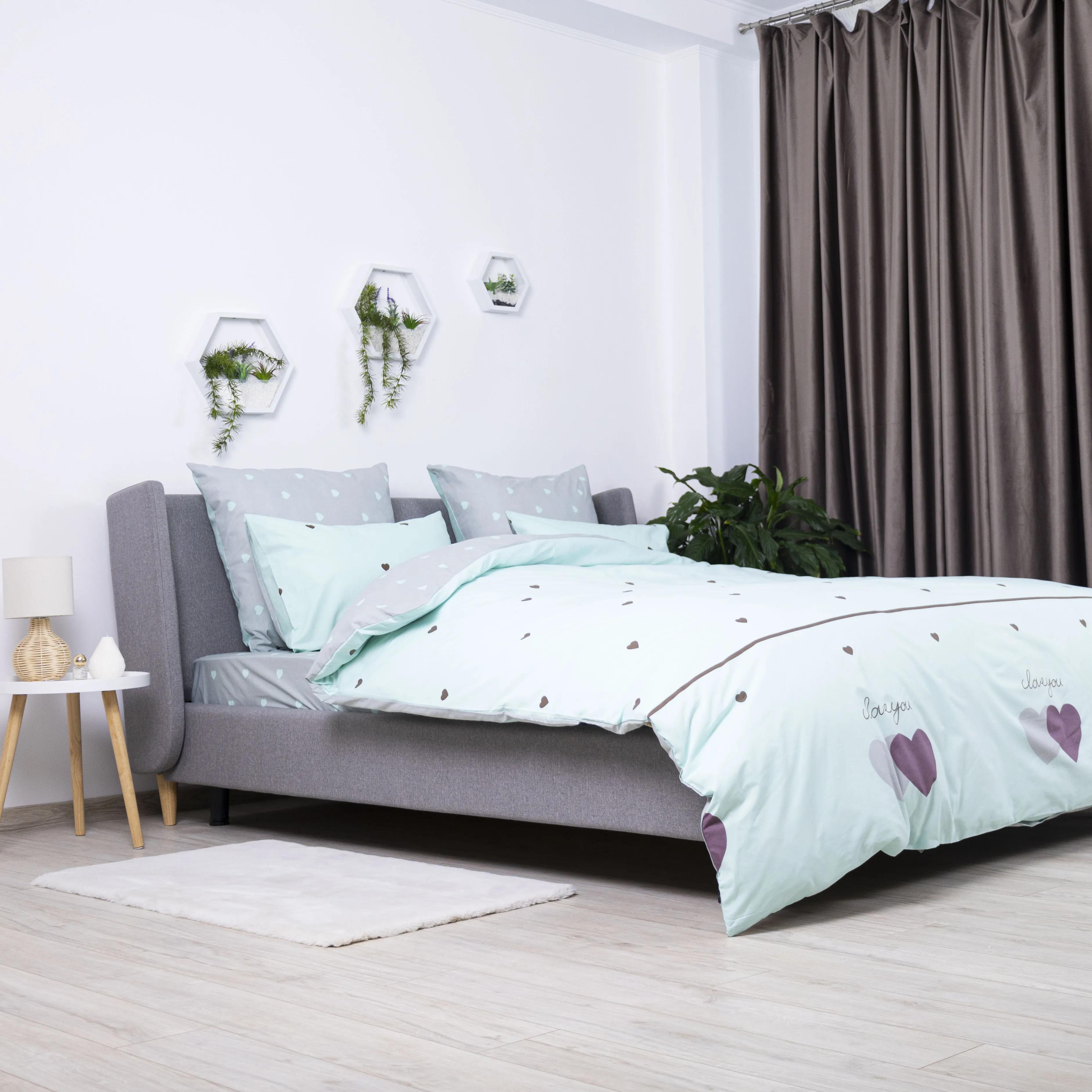 Постельное белье ТЕП "Happy Sleep" Mint&Grey Hearts, 50x70, полуторное - Фото 5