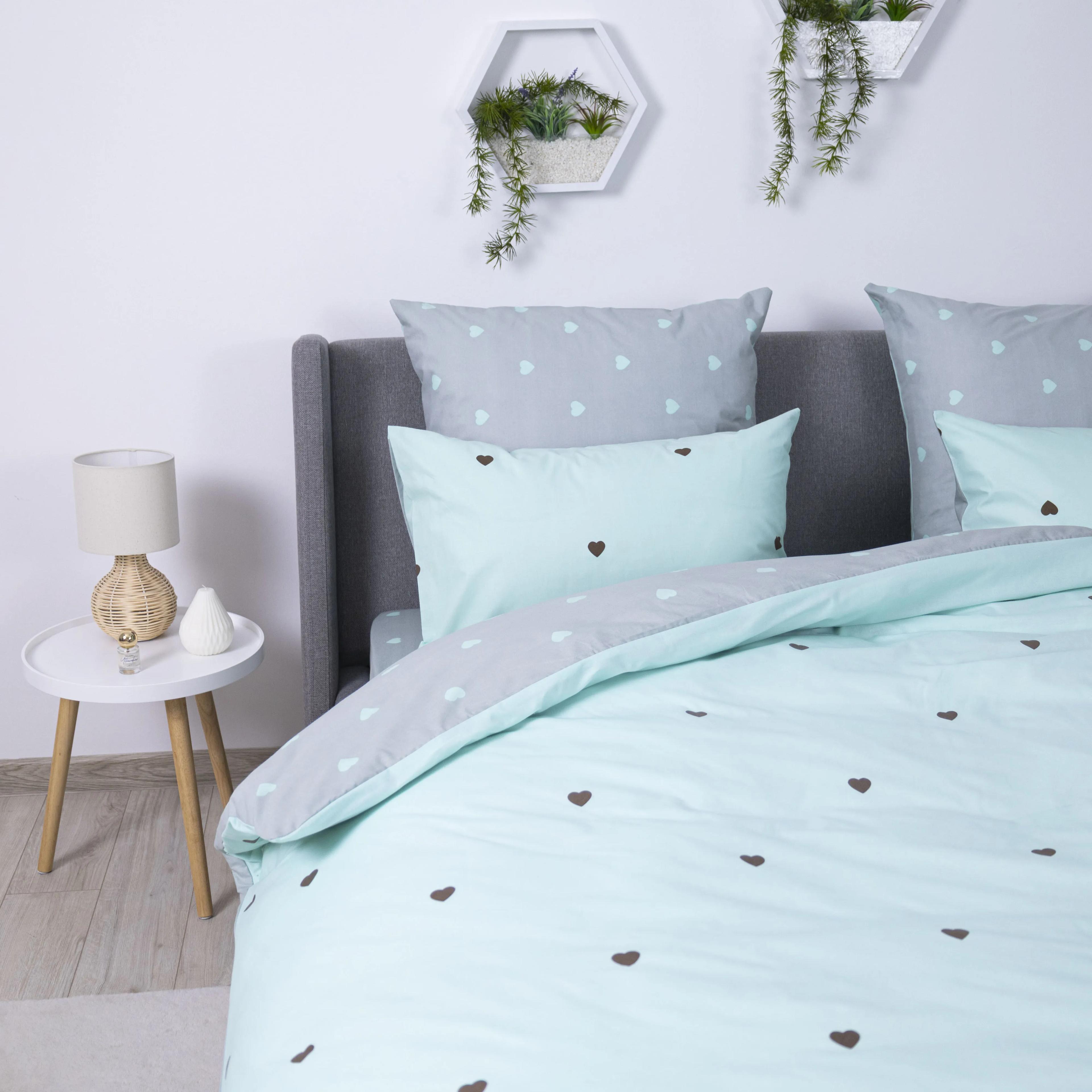 Постельное белье ТЕП "Happy Sleep" Mint&Grey Hearts, 50x70, полуторное - Фото 6