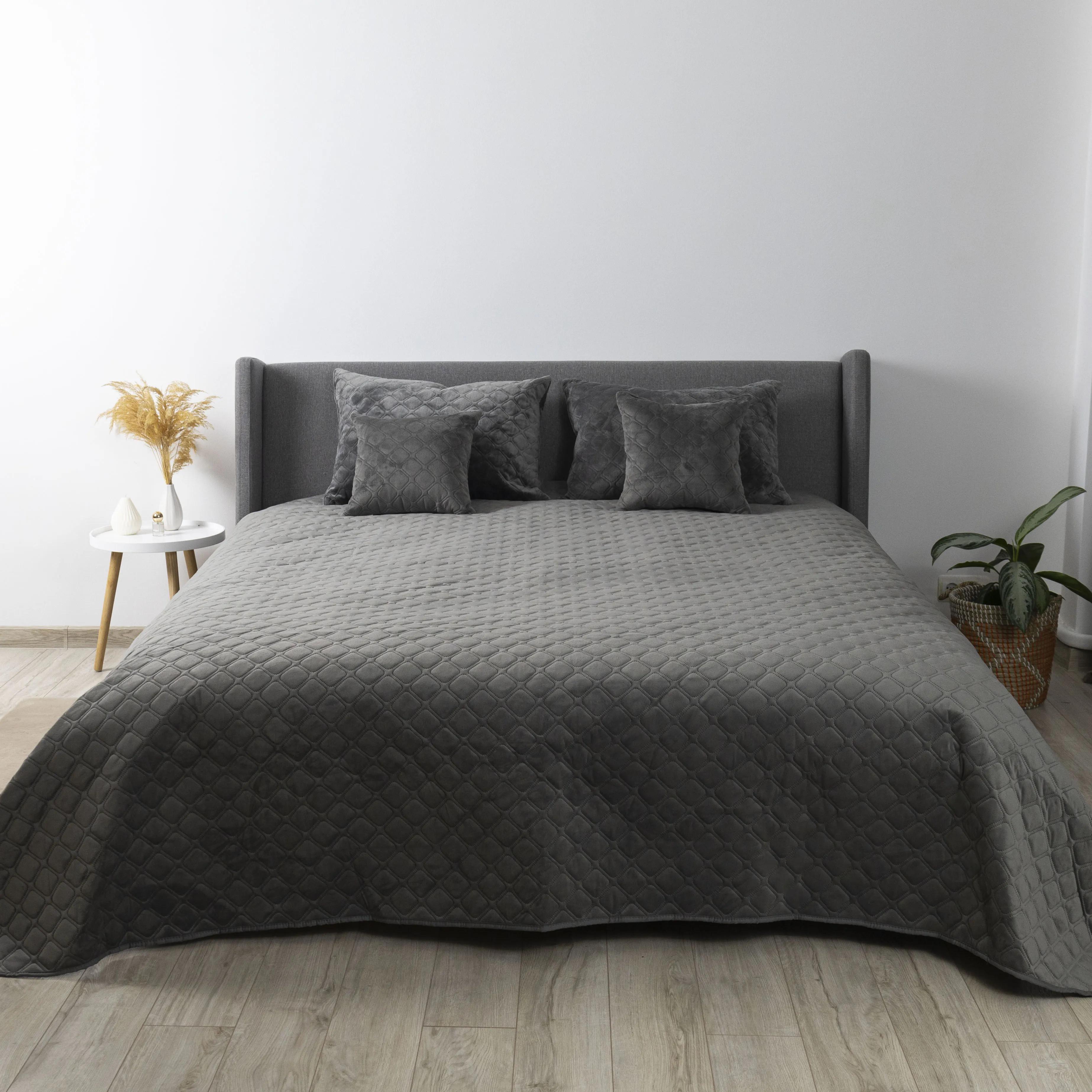 Bed Covers TEP "VELOUR" Gray/Rhombus round, 240x260 - Photo 6