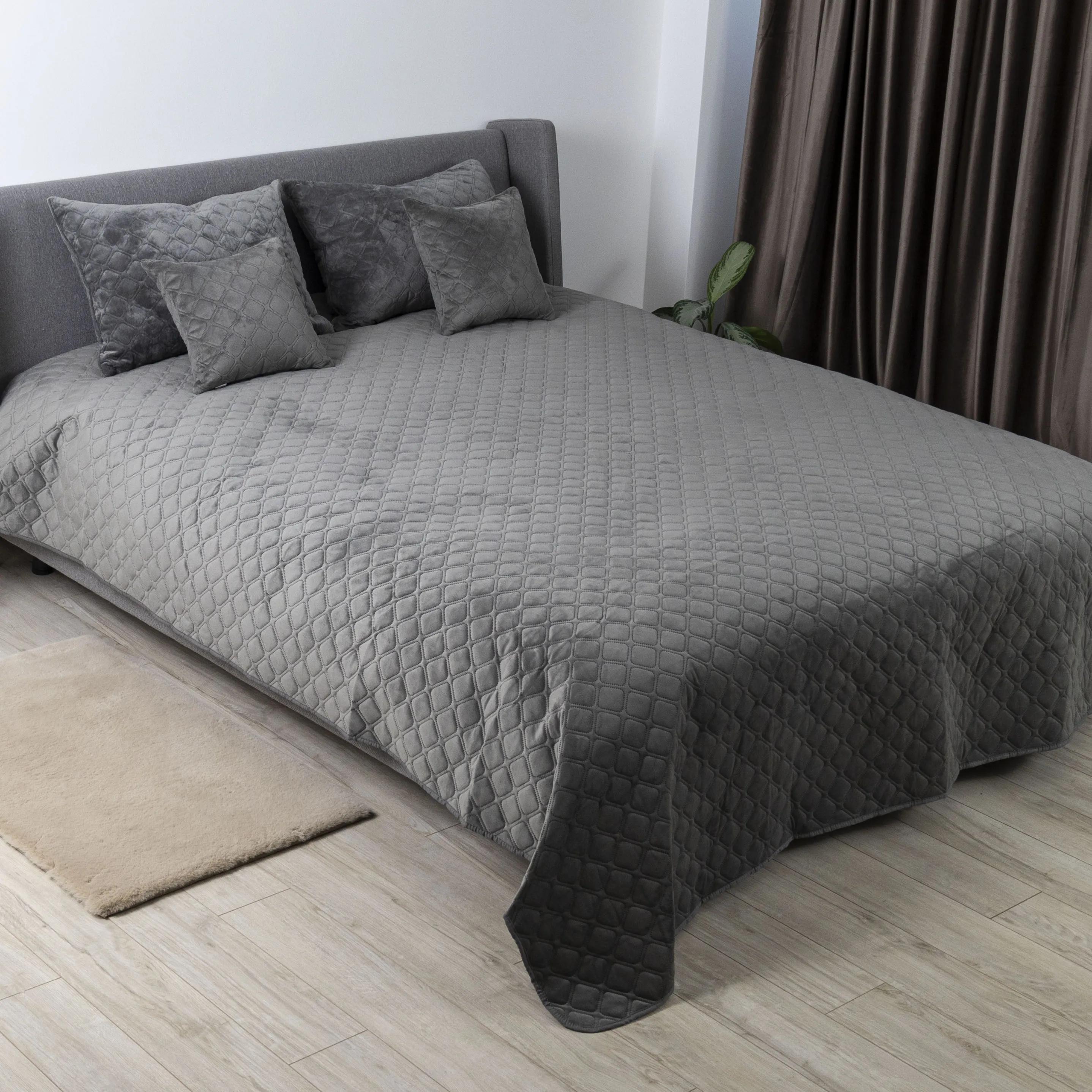 Bed Covers TEP "VELOUR" Gray/Rhombus round, 240x260 - Photo 7