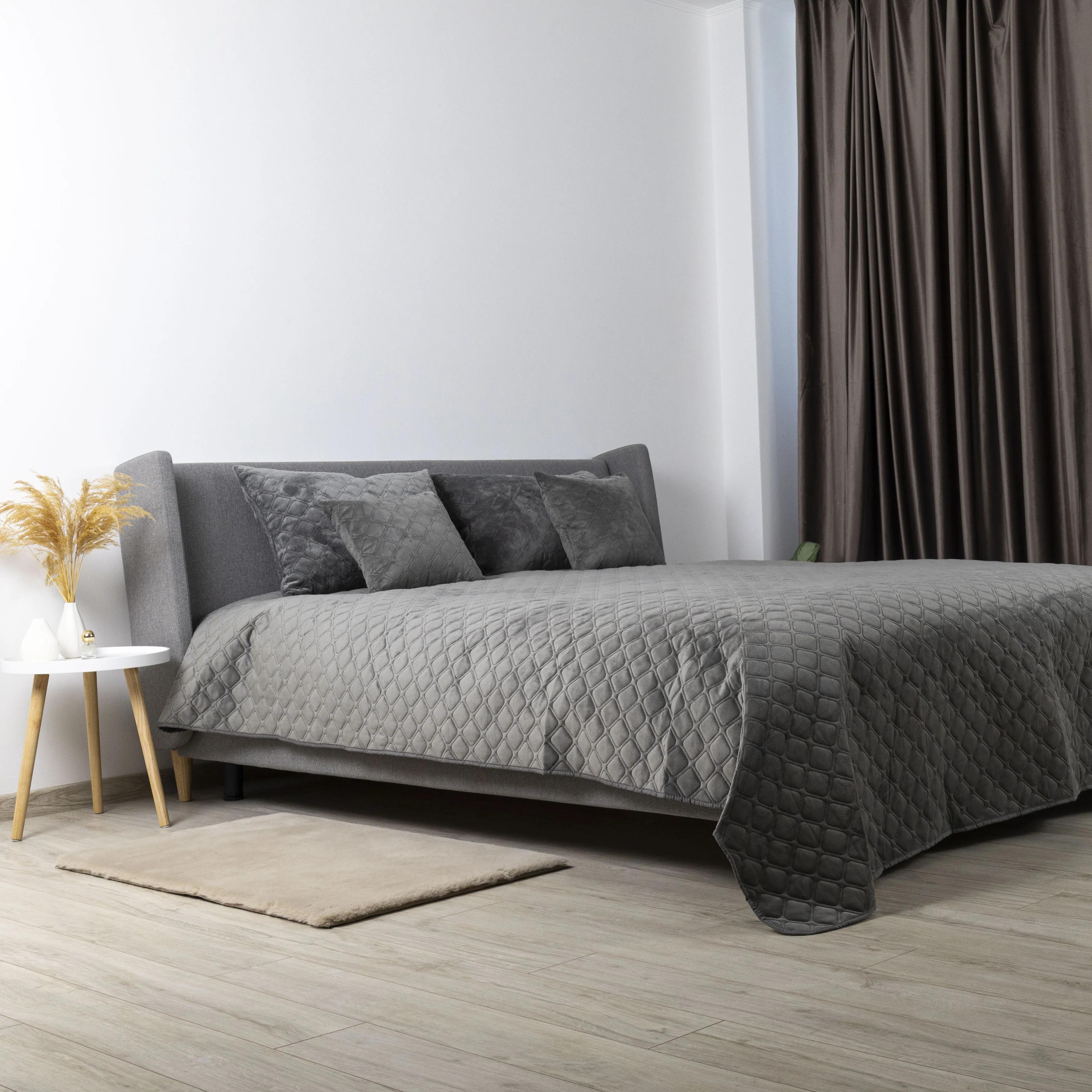 Bed Covers TEP "VELOUR" Gray/Rhombus round, 240x260 - Photo 8