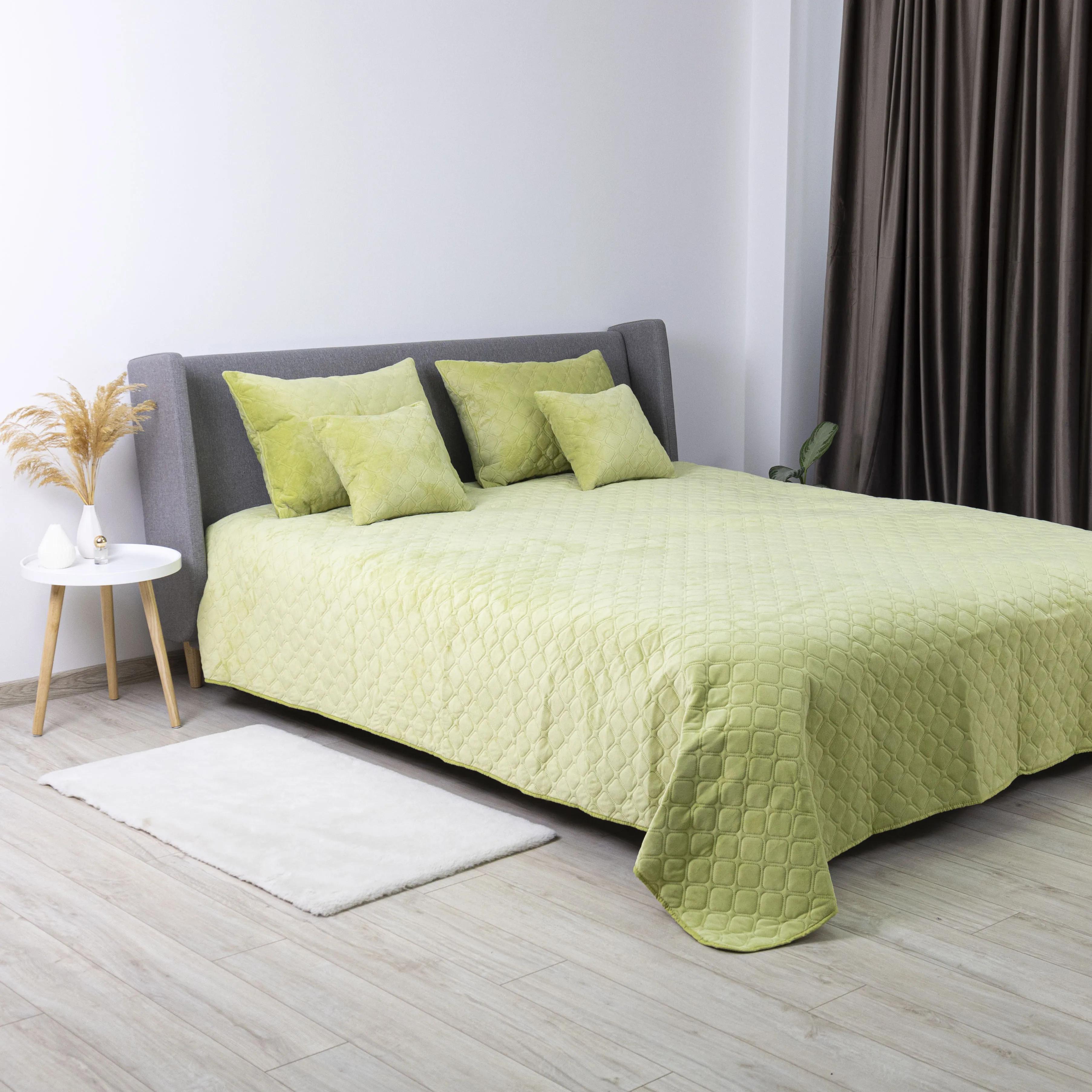 Покрывало ТЕП "VELOUR" Салатовое/Ромб круглый, 240x260 - Фото 8