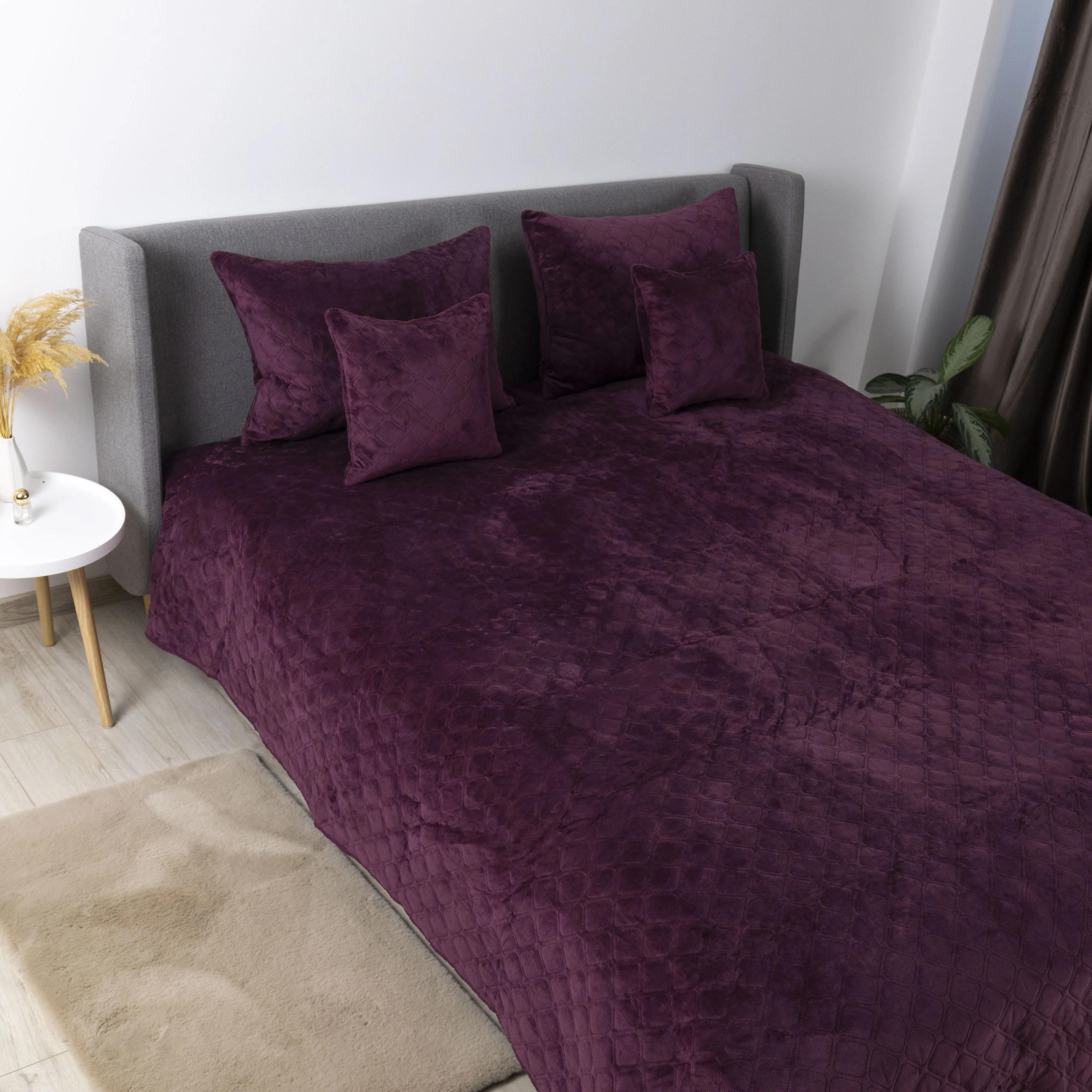 Bed Covers TEP "VELOUR" Burgundy/Rhombus round, 150x210 - Photo 7