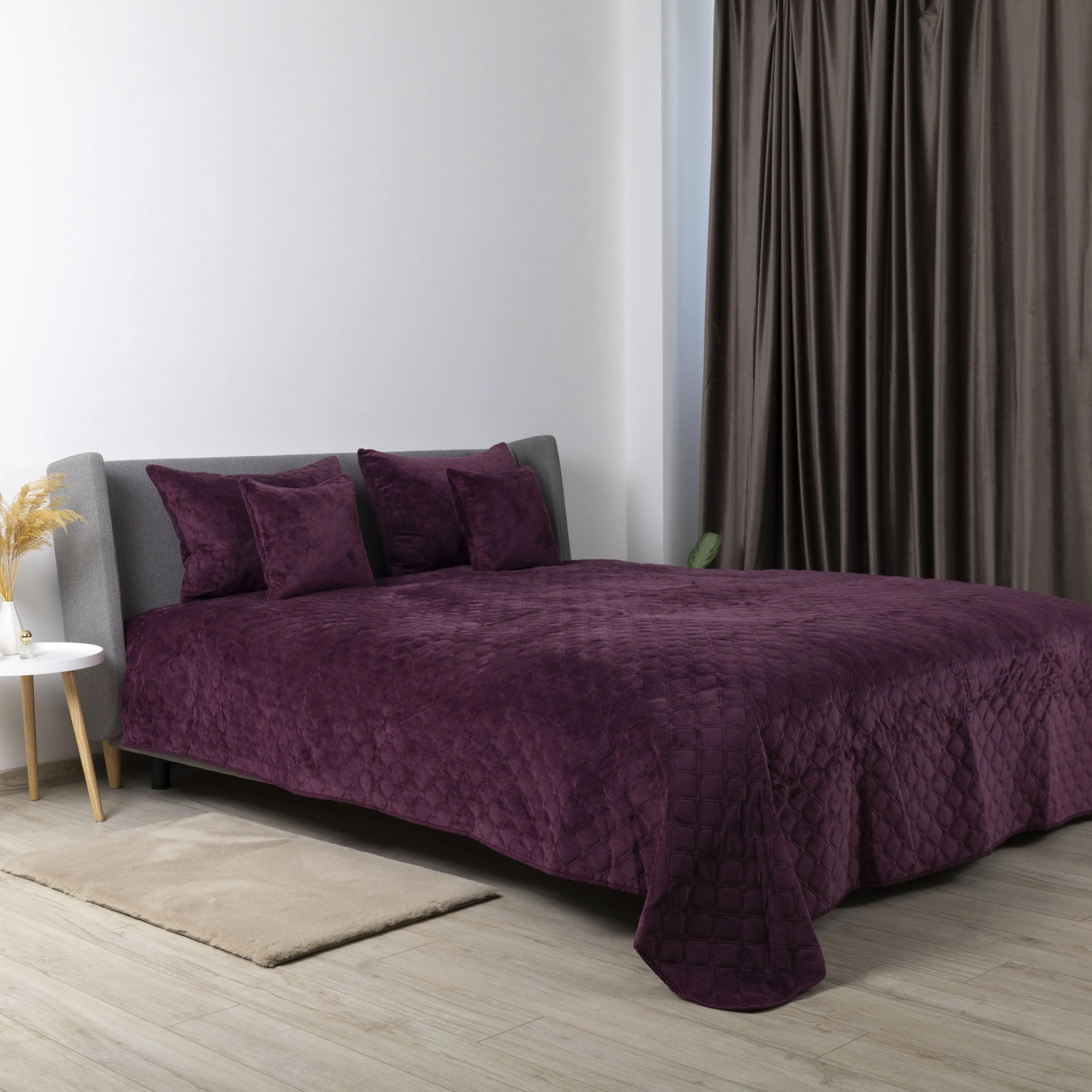 Bed Covers TEP "VELOUR" Burgundy/Rhombus round, 150x210 - Photo 8