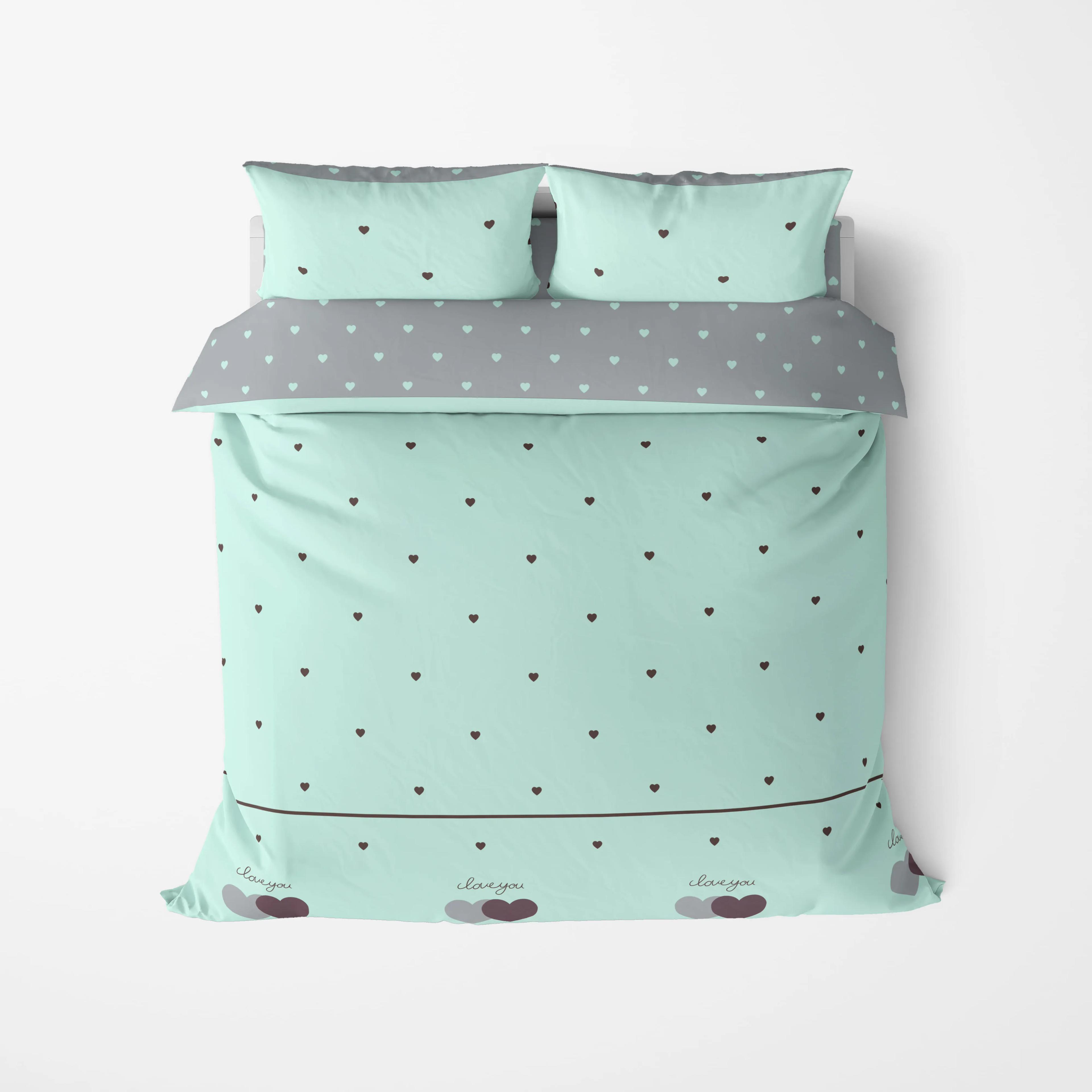 Постельное белье ТЕП "Happy Sleep" Mint&Grey Hearts, 50x70, полуторное - Фото 2