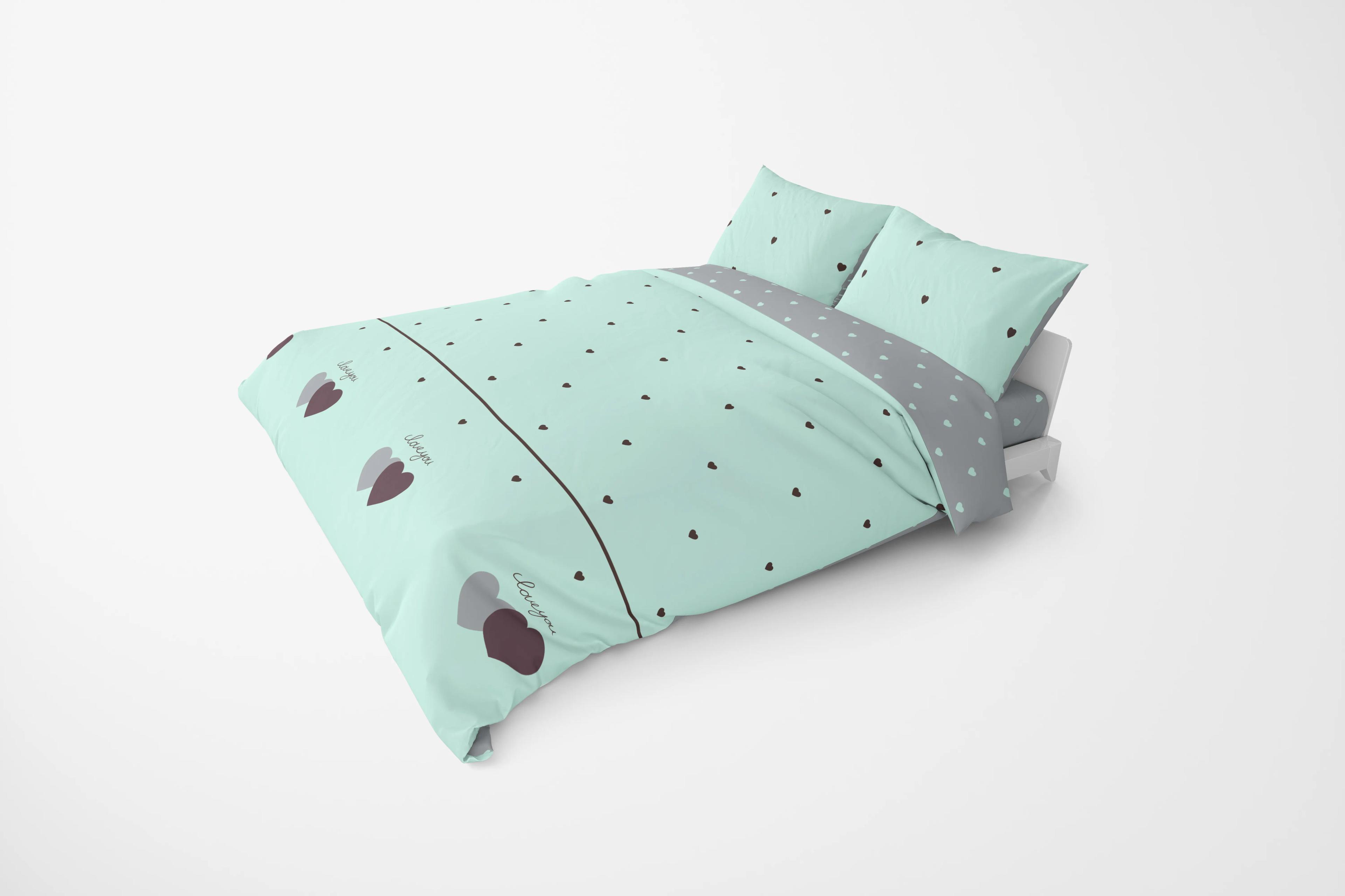 Bedding Set "TEP" Mint&Grey Hearts, 70x70, family - Photo 2