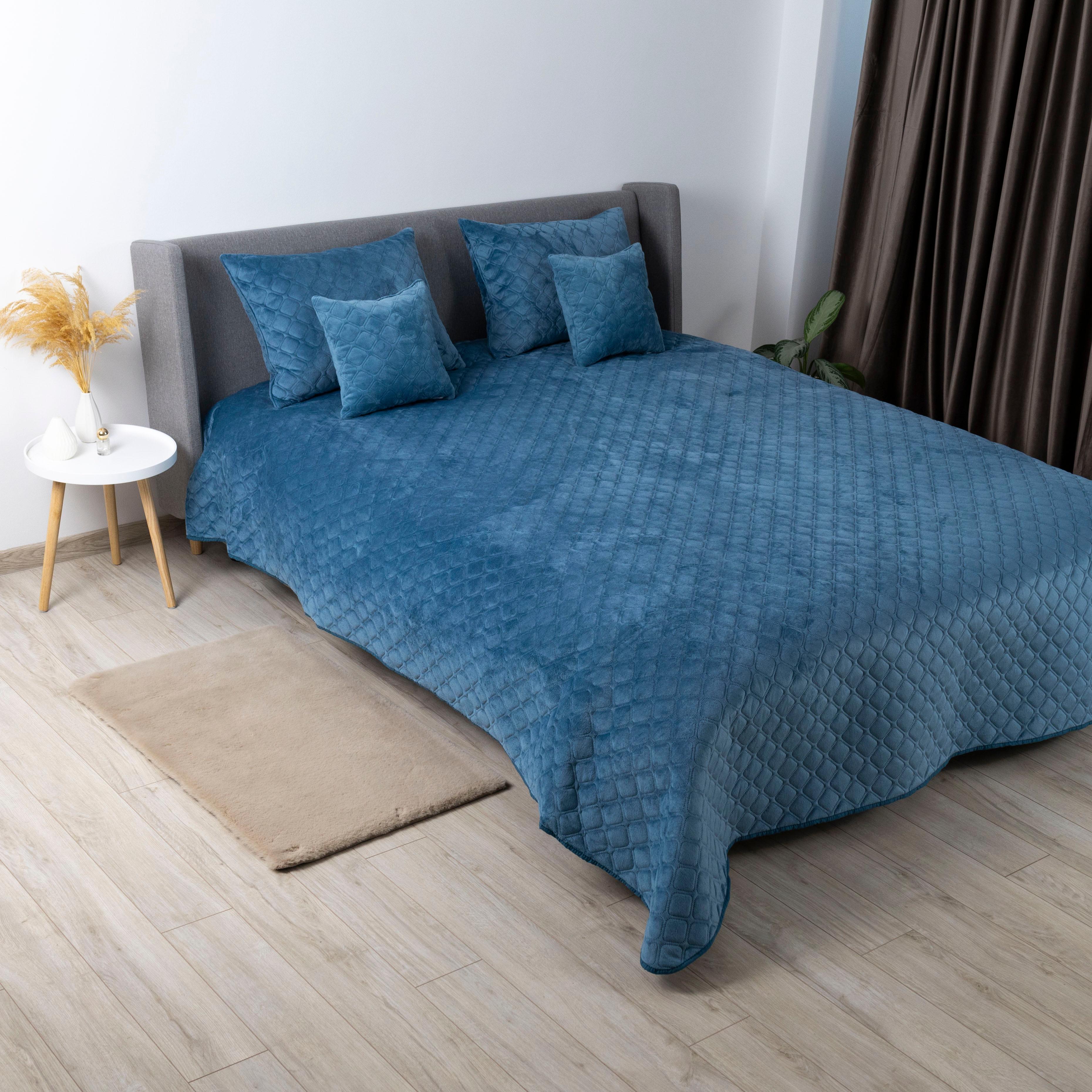 Bed Covers "VELOUR" Blue/Rhombus round, 150x210 - Photo 6