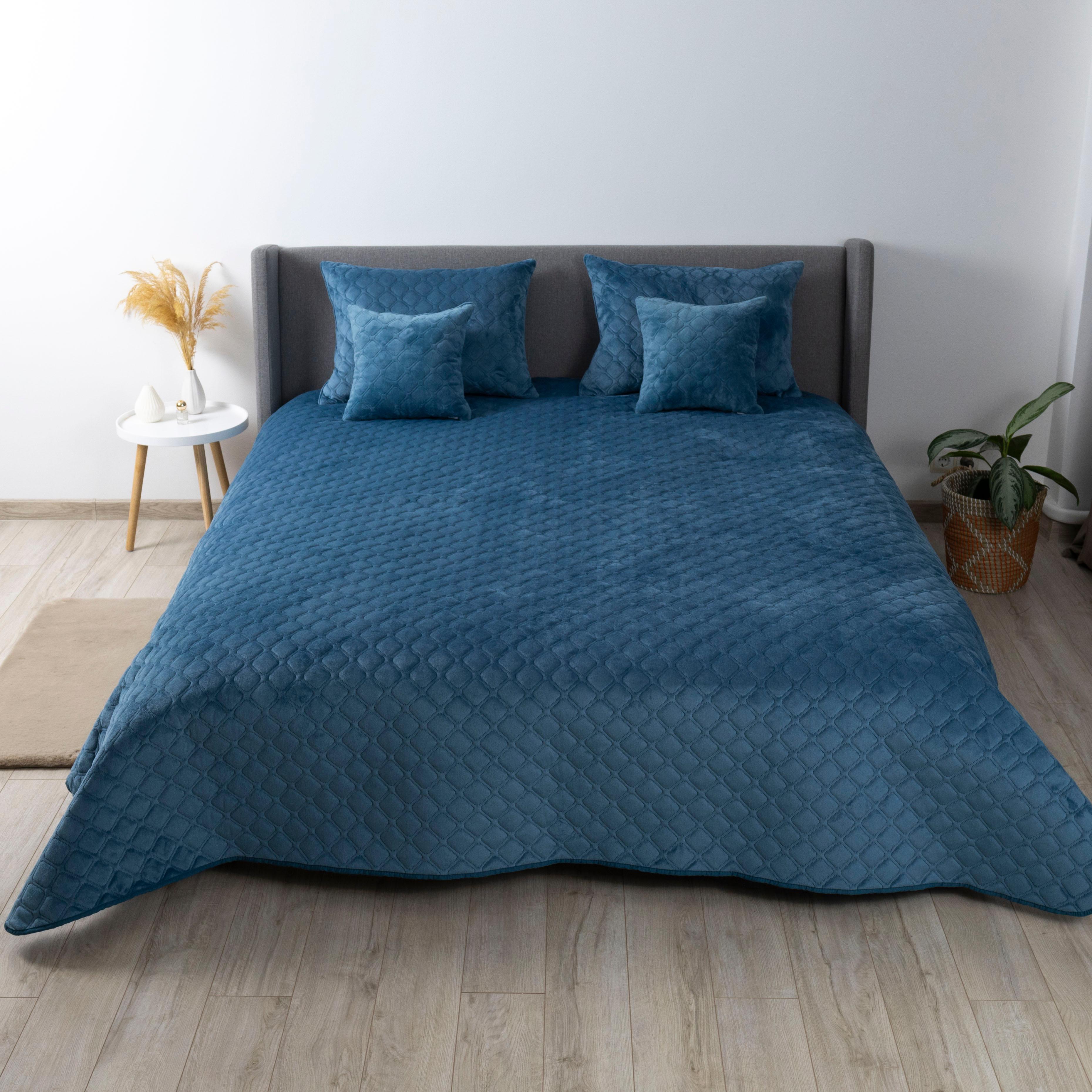Bed Covers "VELOUR" Blue/Rhombus round, 150x210 - Photo 7