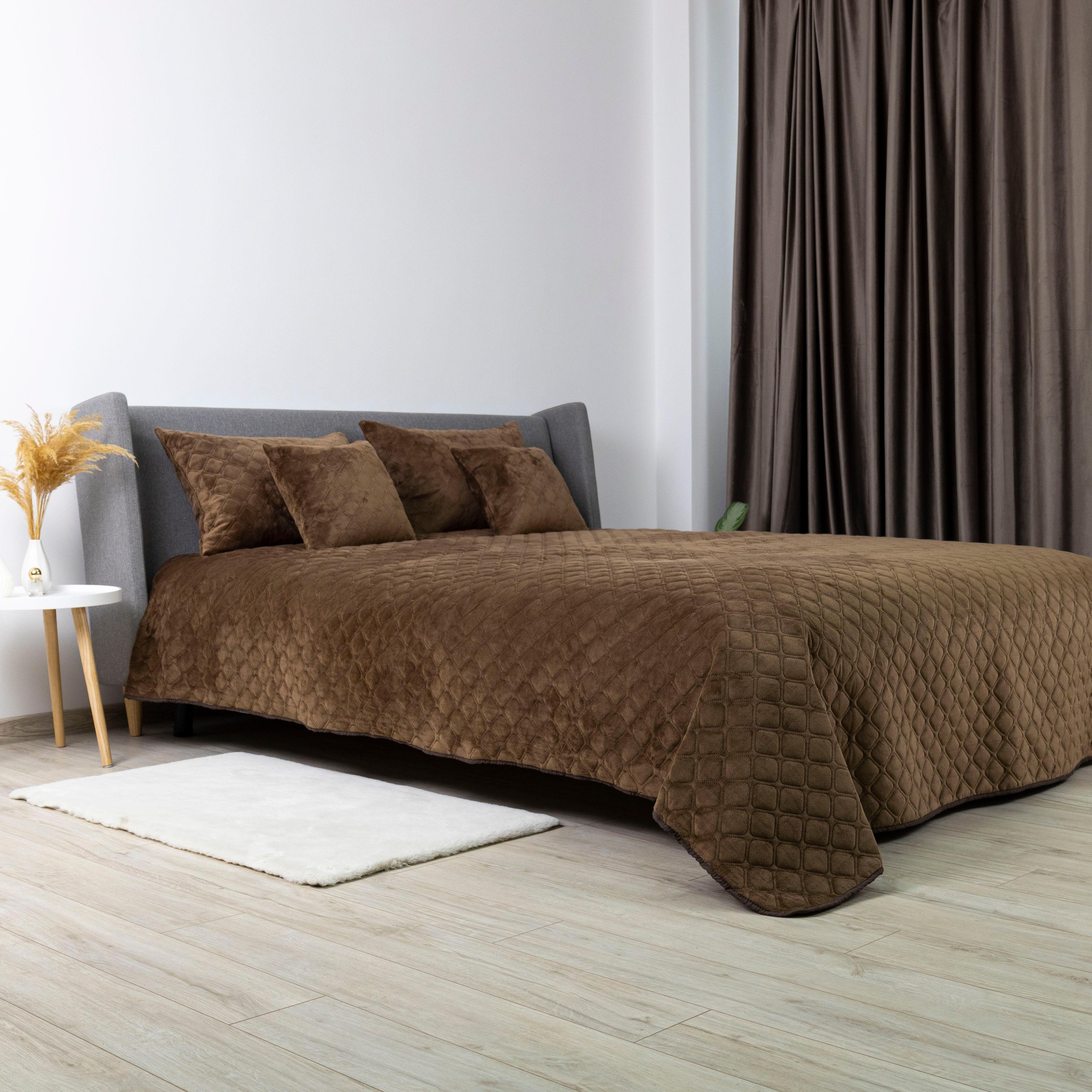 Покривало ТЕП "VELOUR" Коричневе/Ромб круглий, 240x260 - Фото 7