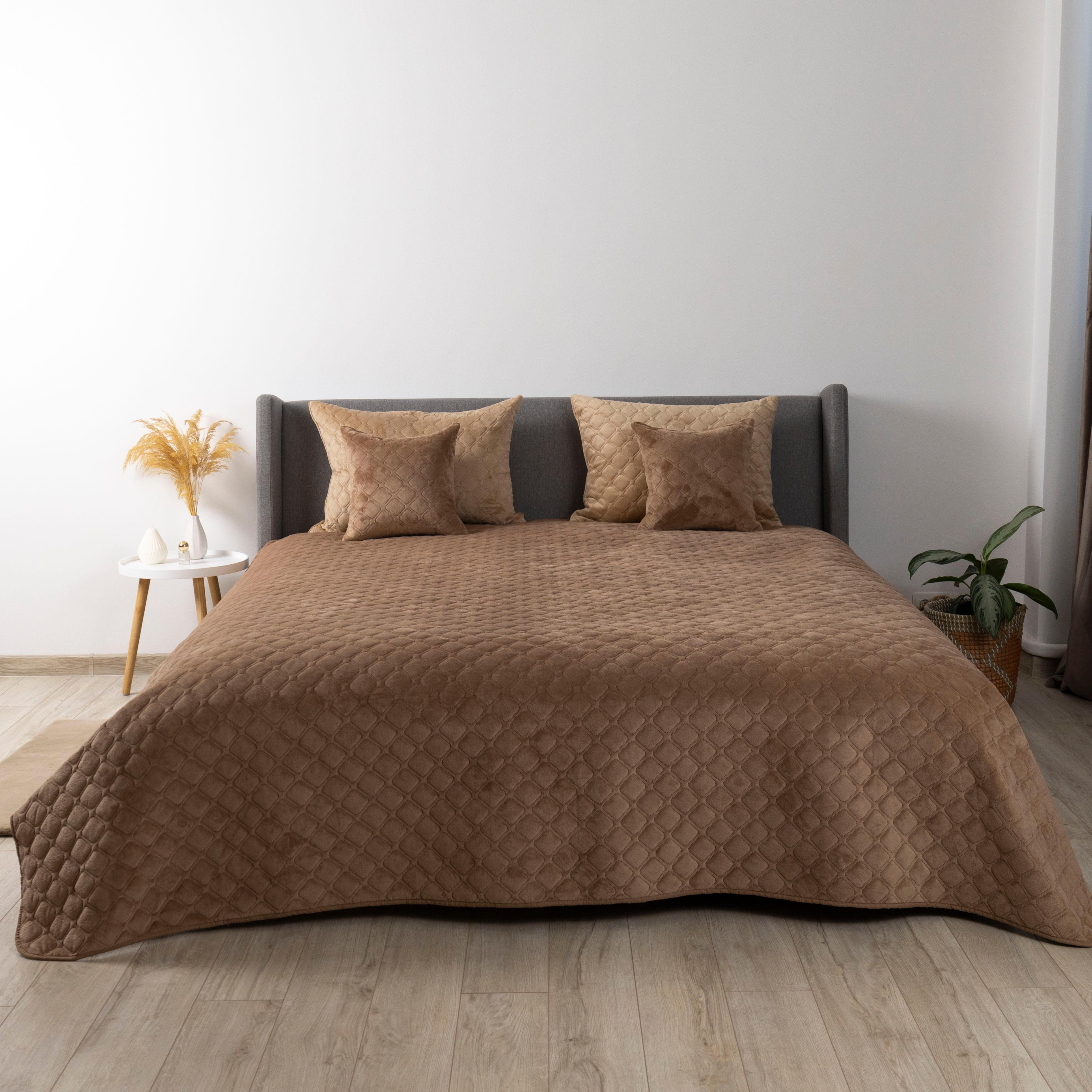 Bed Covers TEP "VELOUR" Cappuccino/Rhombus round, 220x240 - Photo 5