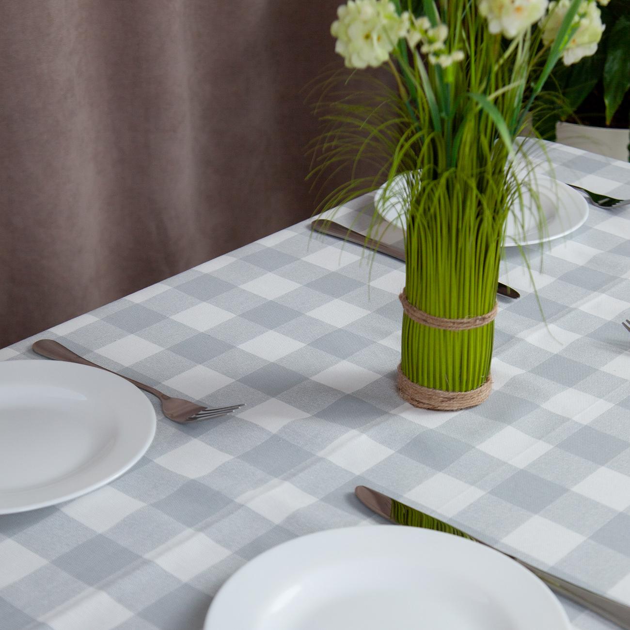 Tablecloth "Panama" water repellent Light Gray Check, 160x200 - Photo 4