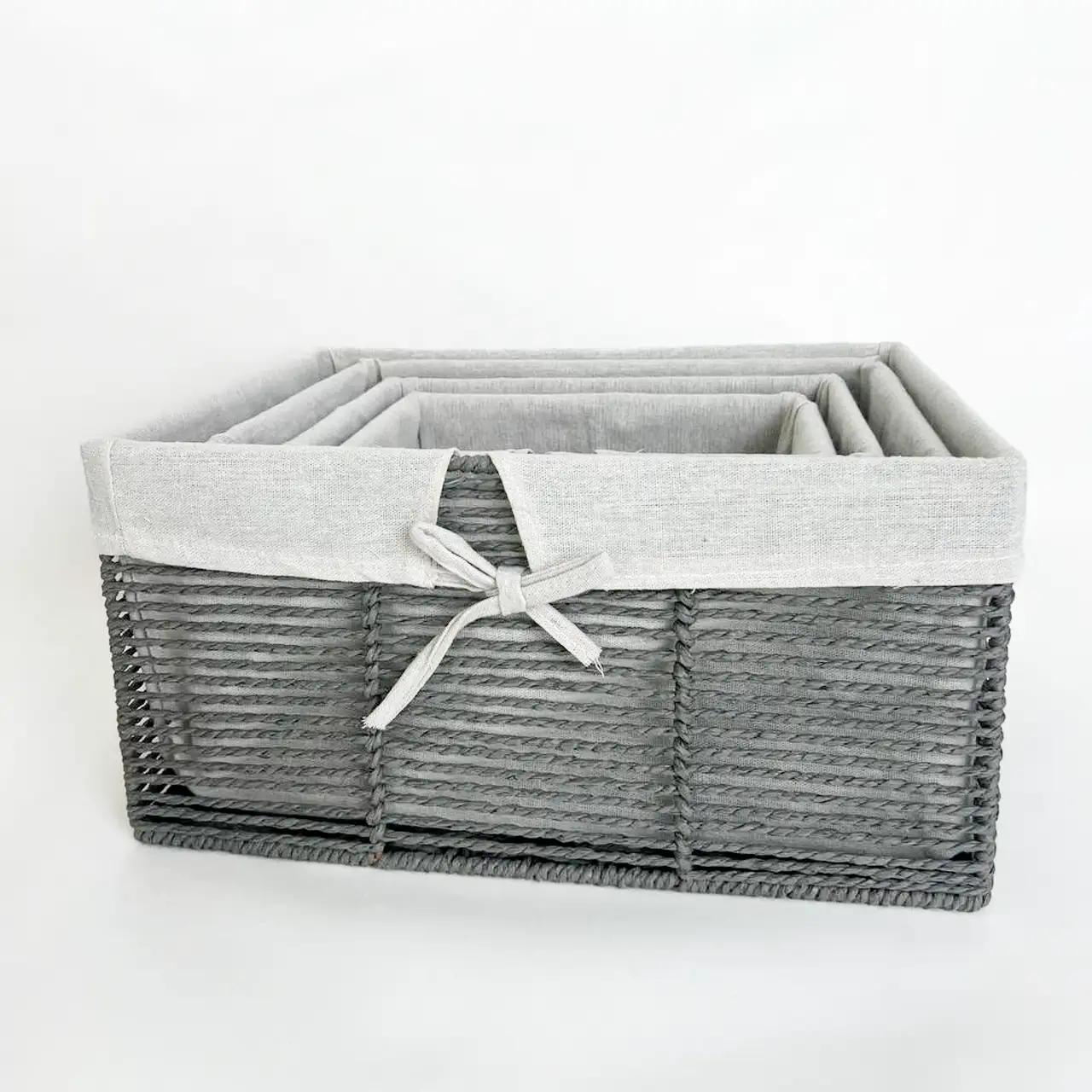 Комплект корзин для дома Linen Harmony, 4 шт, прямоугольные, серые Комплект корзин для дома Linen Harmony, 4 шт, прямоугольные, серые