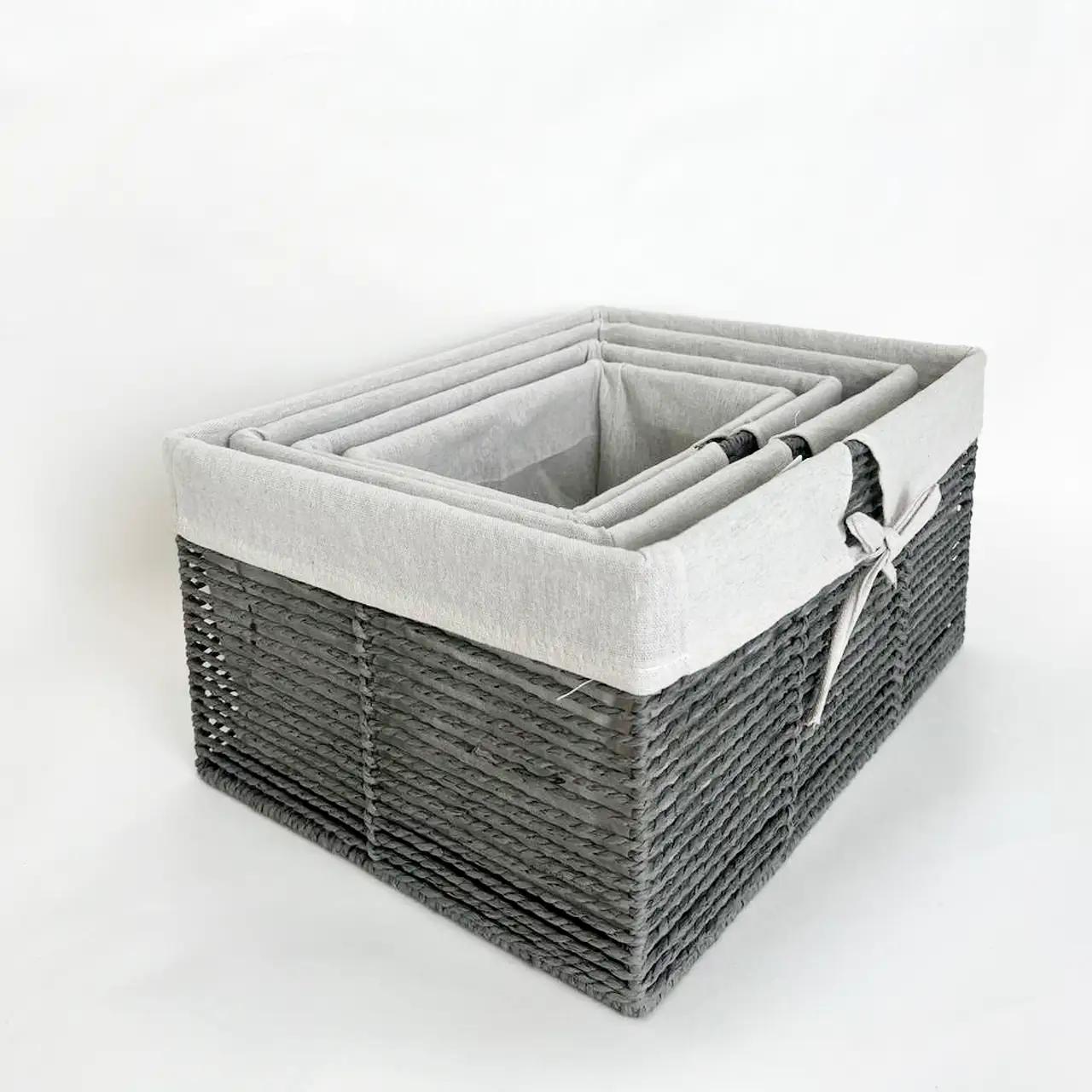 Комплект корзин для дома Linen Harmony, 4 шт, прямоугольные, серые - Фото 2 Комплект корзин для дома Linen Harmony, 4 шт, прямоугольные, серые - Фото 2