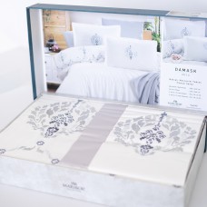 Комплект постельного белья "MARIBOR SATIN" Damask ekru grey, 50х70 евро