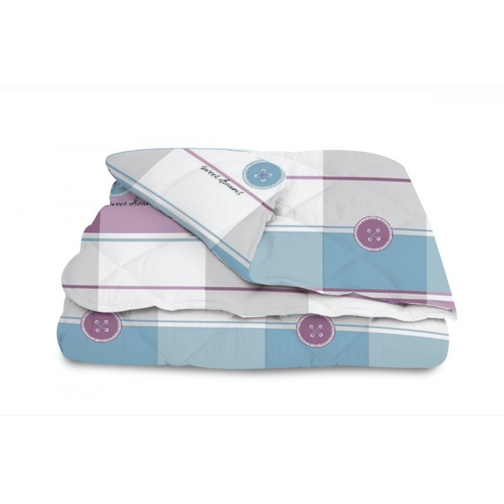 Одеяло "WASHED COTTON" 180*210см Светло-фиолетовый+полоска пуговица