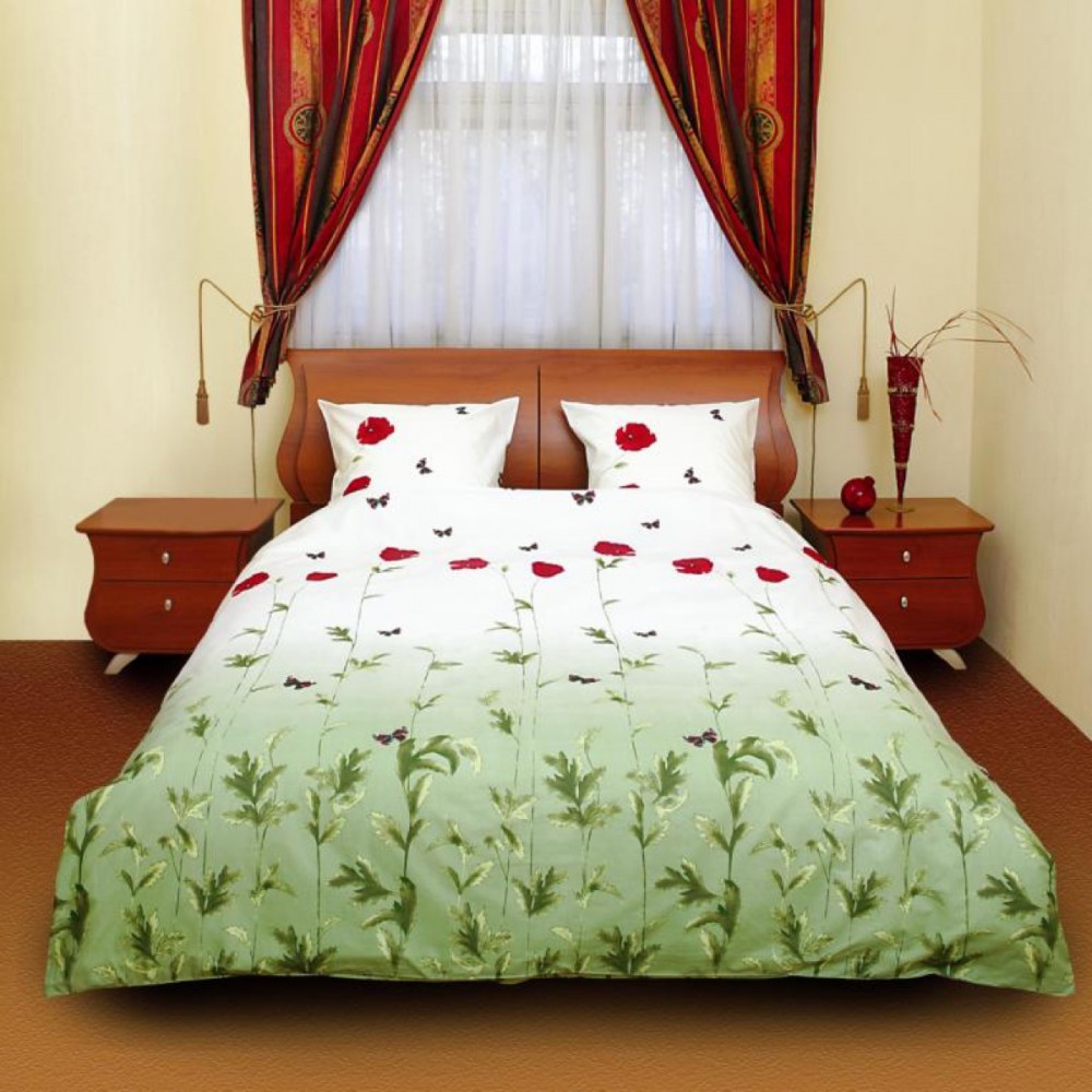 Постільна білизна"ТЕП" двоспальна Маки зелені з метеликами